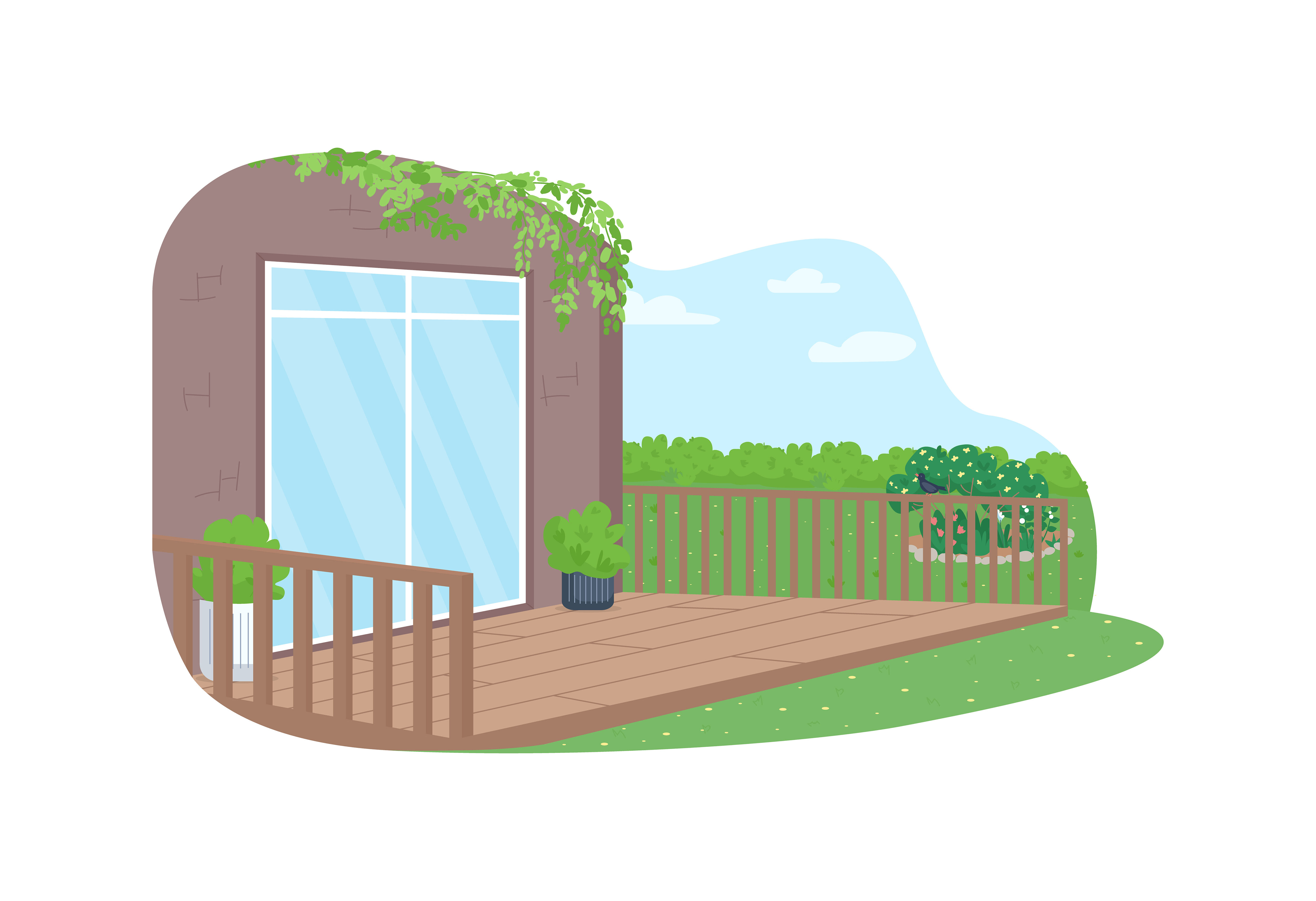 House back yard patio 2D vector web banner, poster By ntl-studio