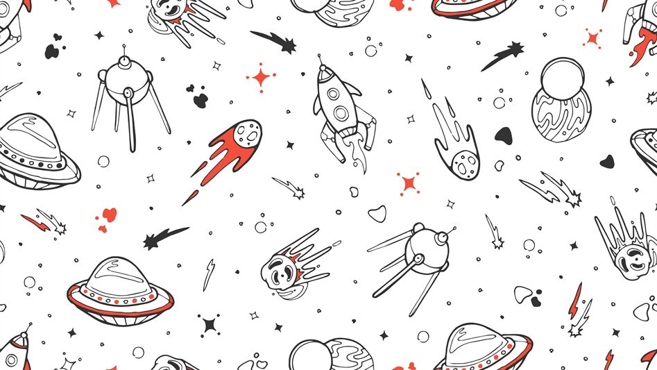 Space pattern. Vector kids seamless texture with doodle rocket, planet ...