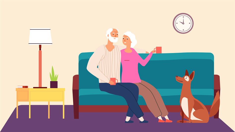 Elderly couple. Hygge family evening vector concept. Old man woman dog By  Microvector | TheHungryJPEG