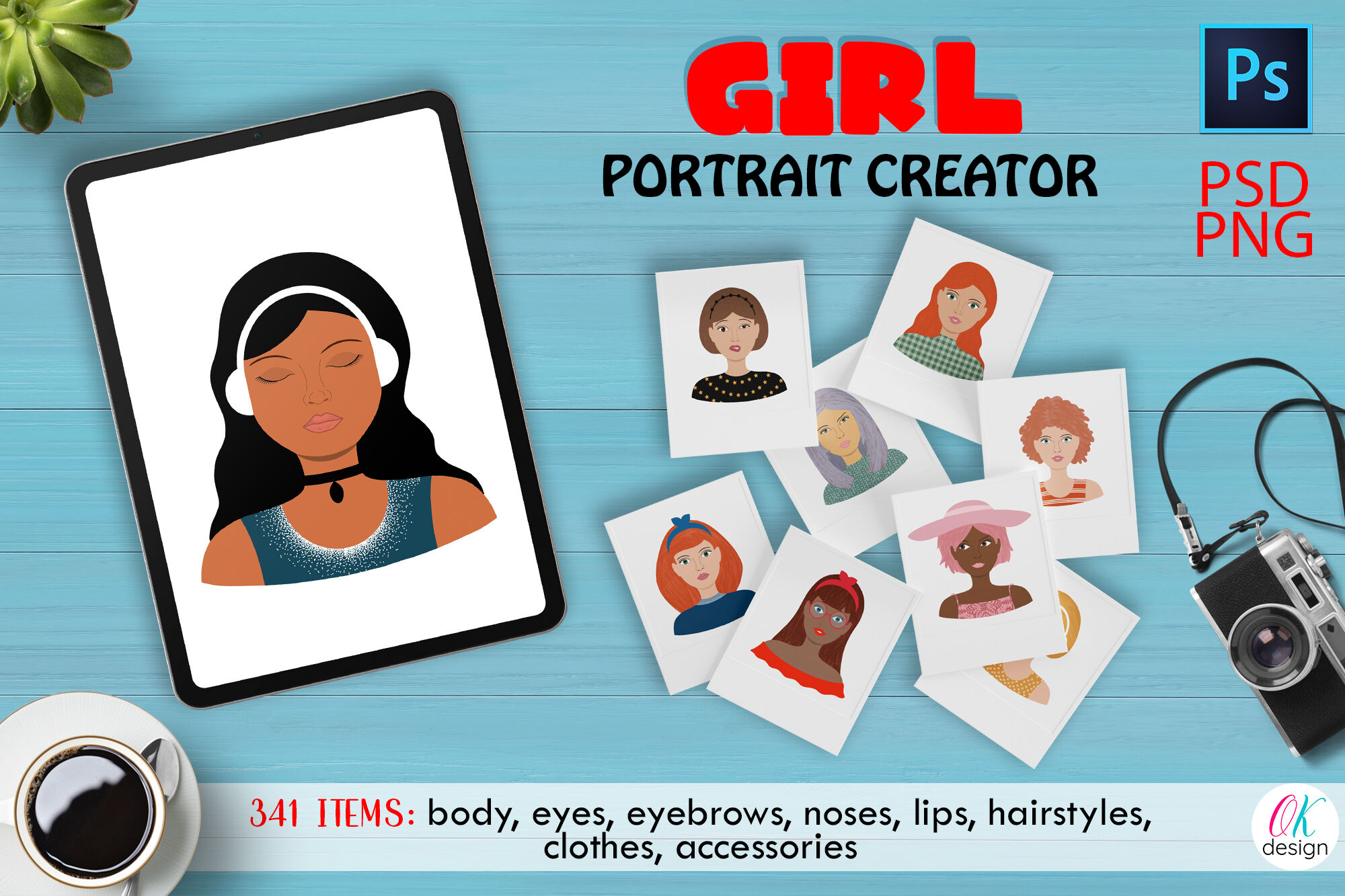 Girl Portrait CREATOR PSD. Girl character PSD, PNG files. By Ok_design |  TheHungryJPEG