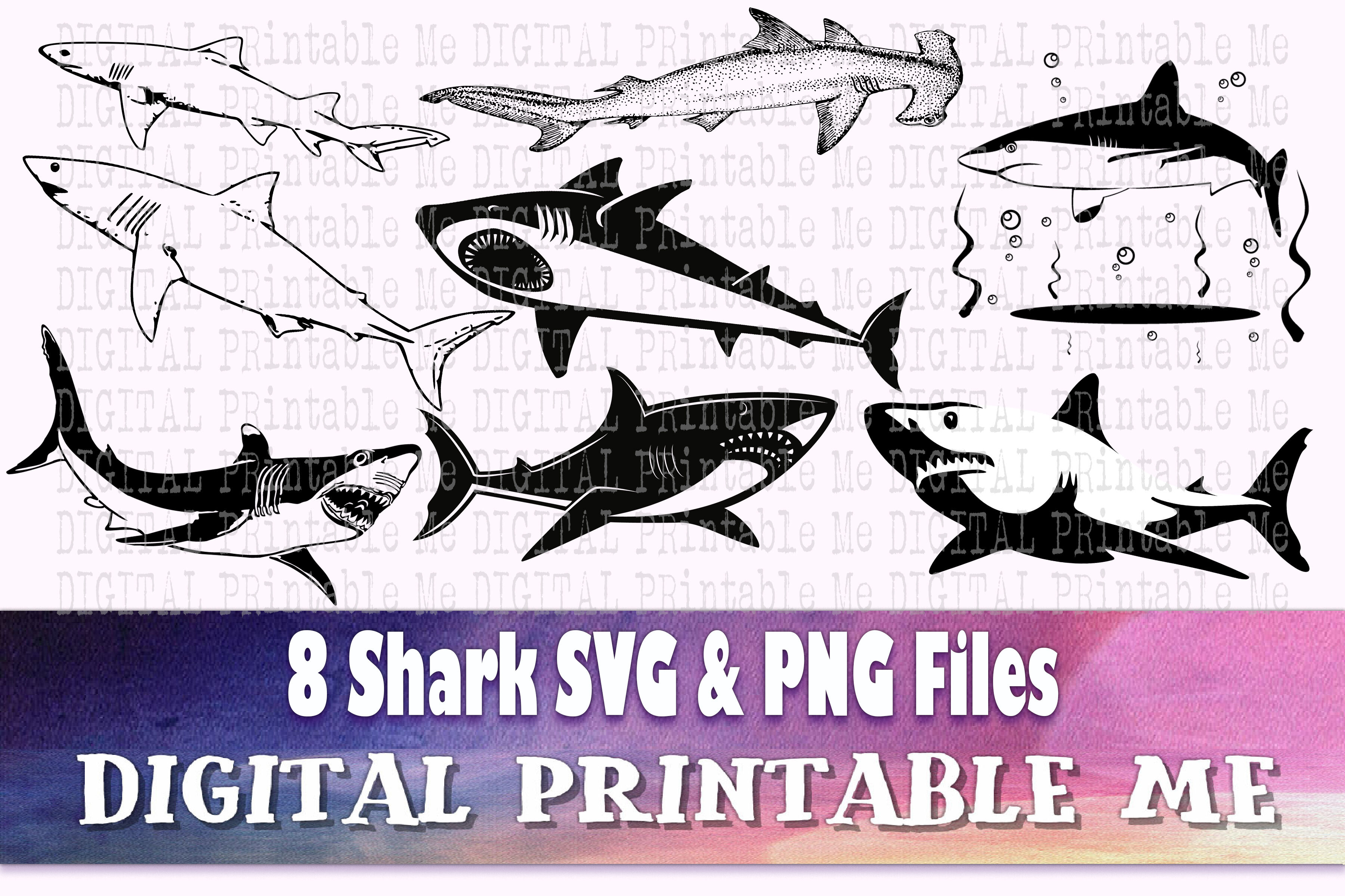 Download Shark Svg Bundle Silhouette Png Clip Art 8 Digital Shark Week Ham By Digitalprintableme Thehungryjpeg Com
