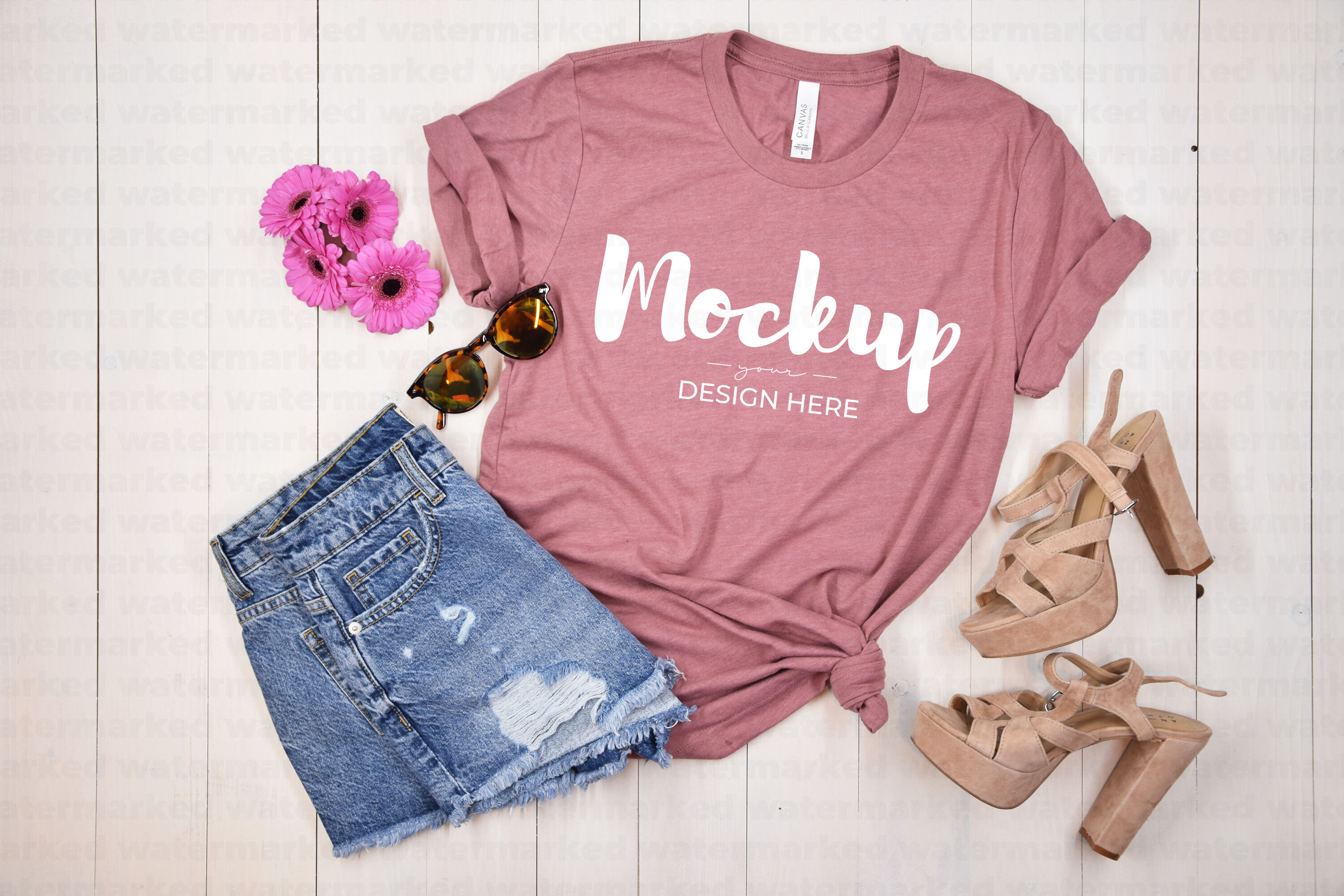 Download Pink Summer T Shirt Mockup By My Mockup Studio Thehungryjpeg Com