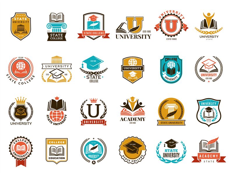 College emblem. School or university identity symbols badges and logo ...