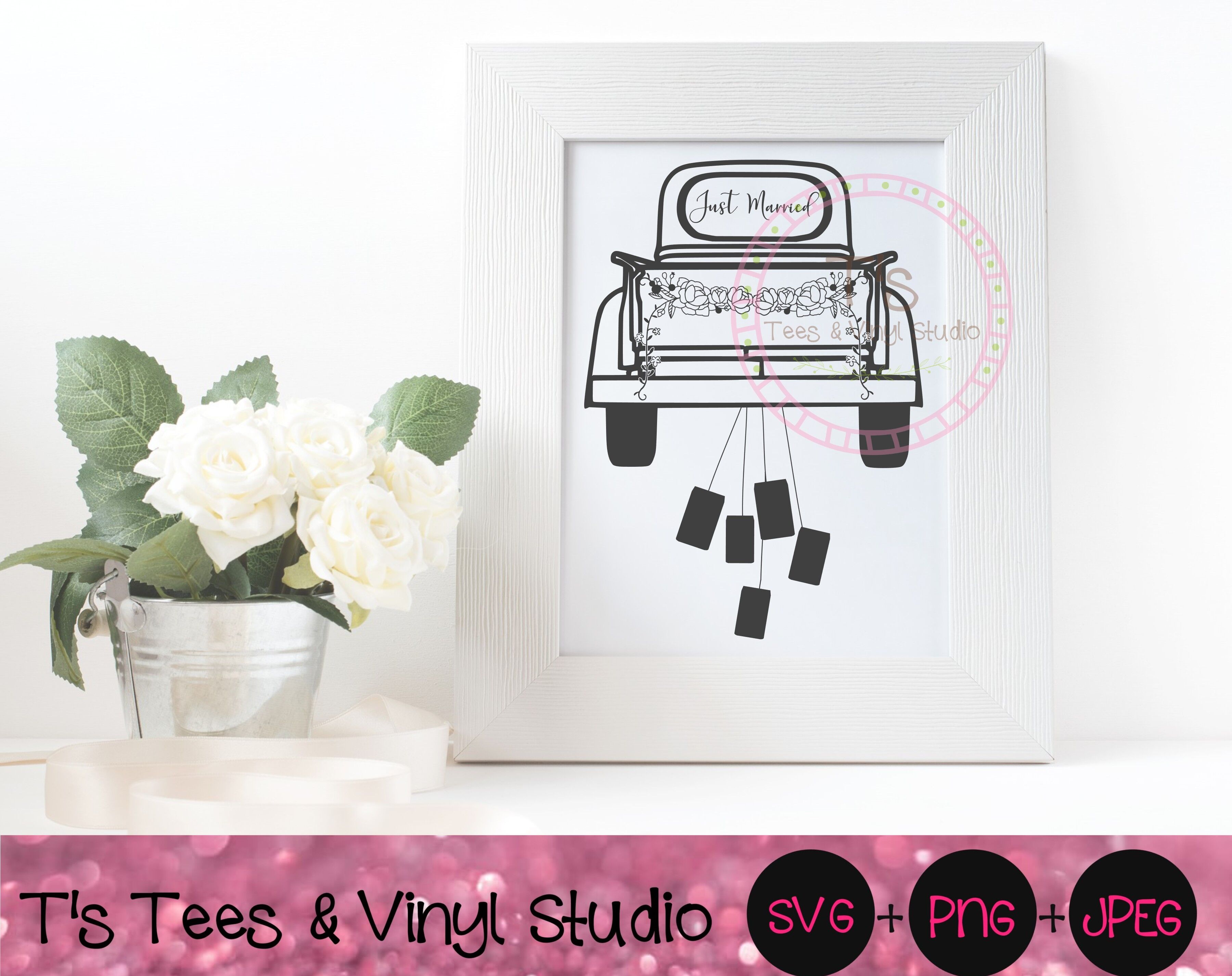 Download Vintage Truck Svg Just Married Svg Cans Floral Garland Vintage Pic By T S Tees Vinyl Studio Thehungryjpeg Com