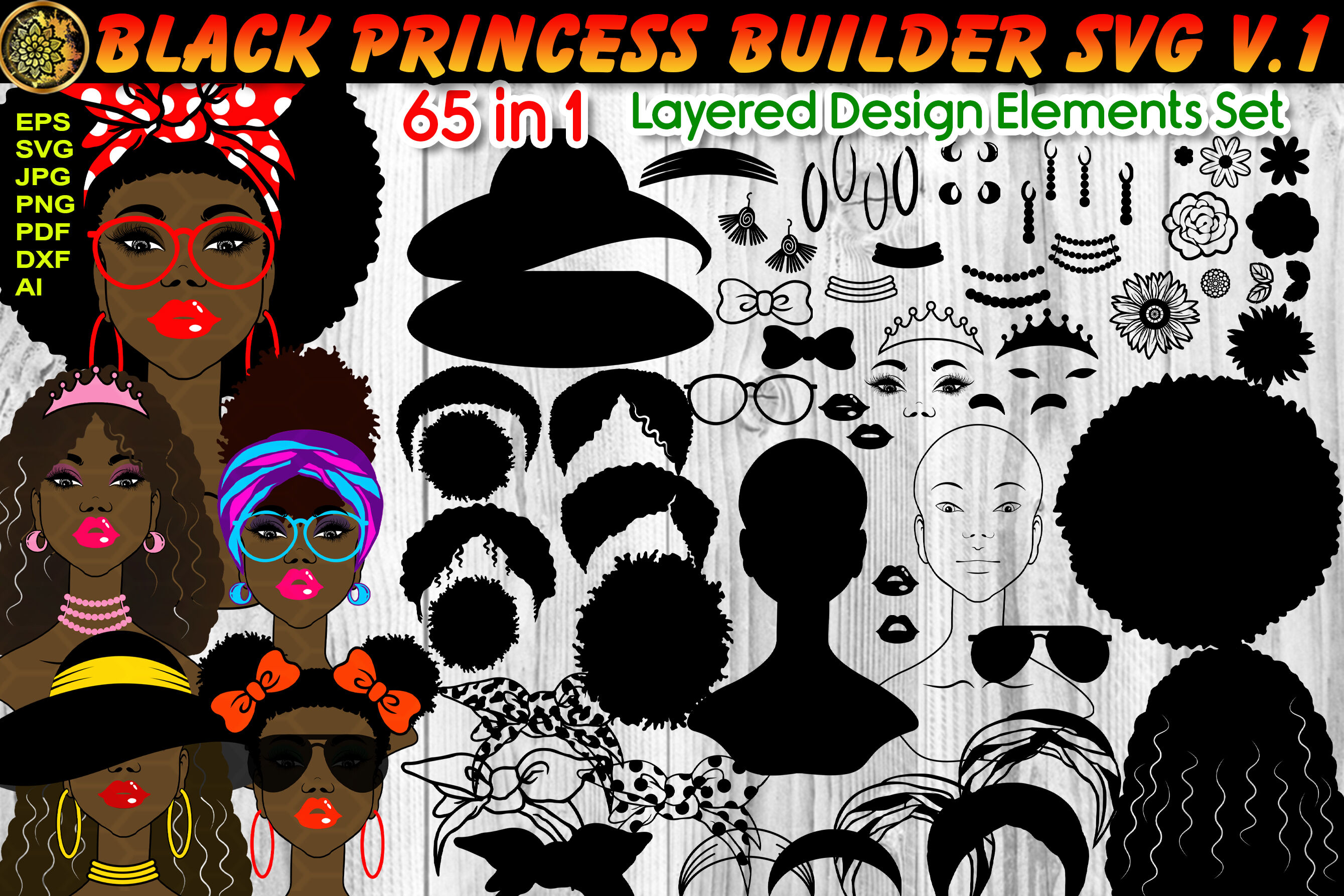 Black Princess Layered SVG V.1 African Girl Afro Hairstyles By Mandala