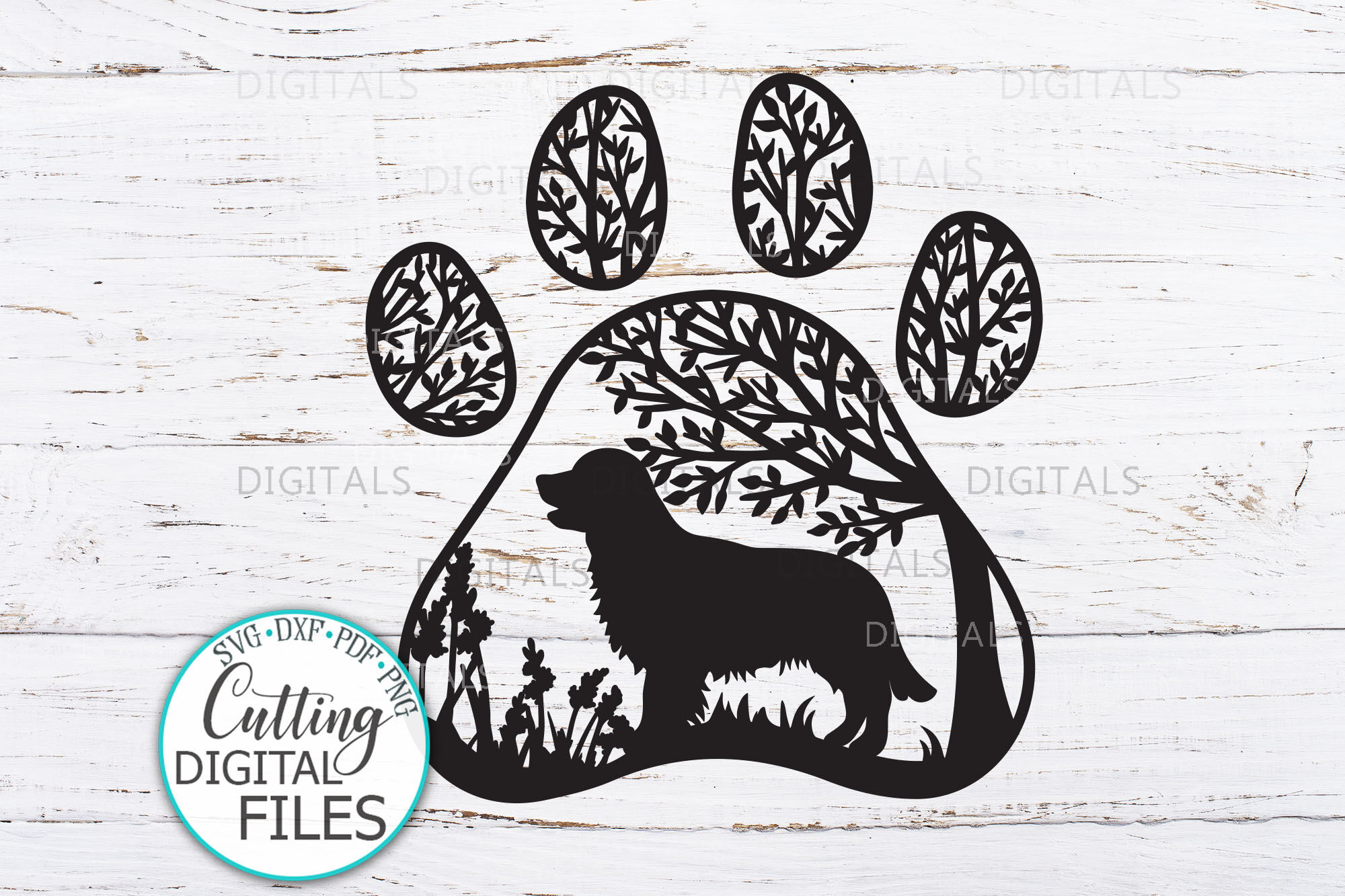 Golden Retriever Paw Dog round sign svg dxf pdf cut out file By