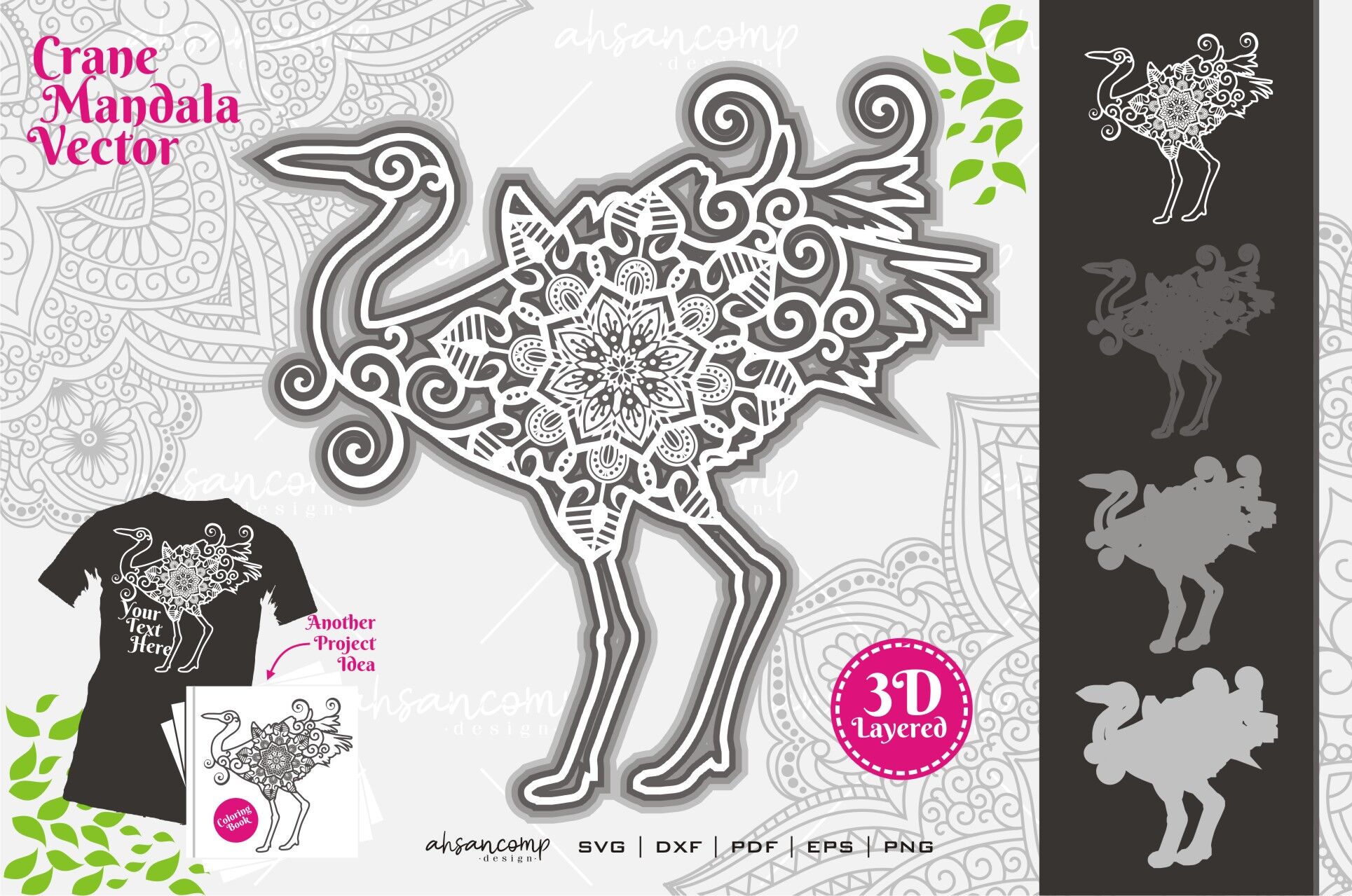 Download Crane Mandala Vector Svg 2 3d Layered By Ahsancomp Studio Thehungryjpeg Com