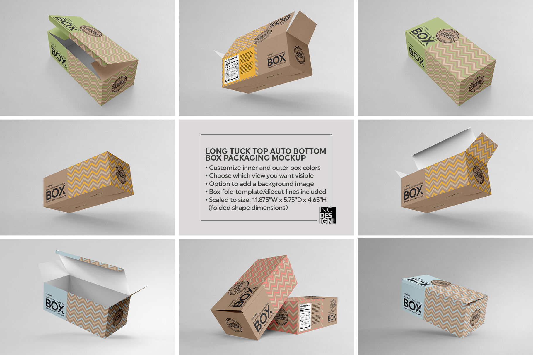 Download Top Tuck Auto Bottom Long Box Packaging Mockup By Inc Design Studio Thehungryjpeg Com