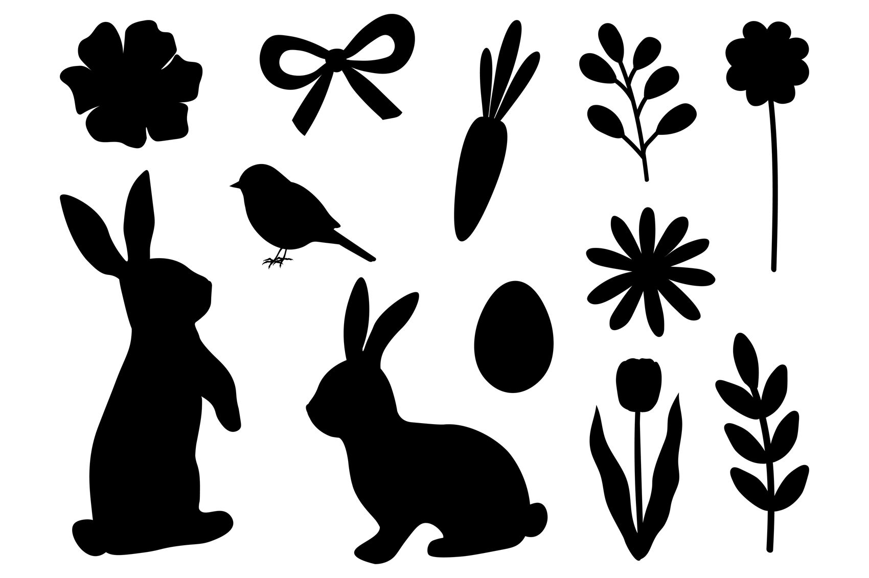 Bunny Silhouettes. Easter Silhouettes. Bunny flowers SVG By