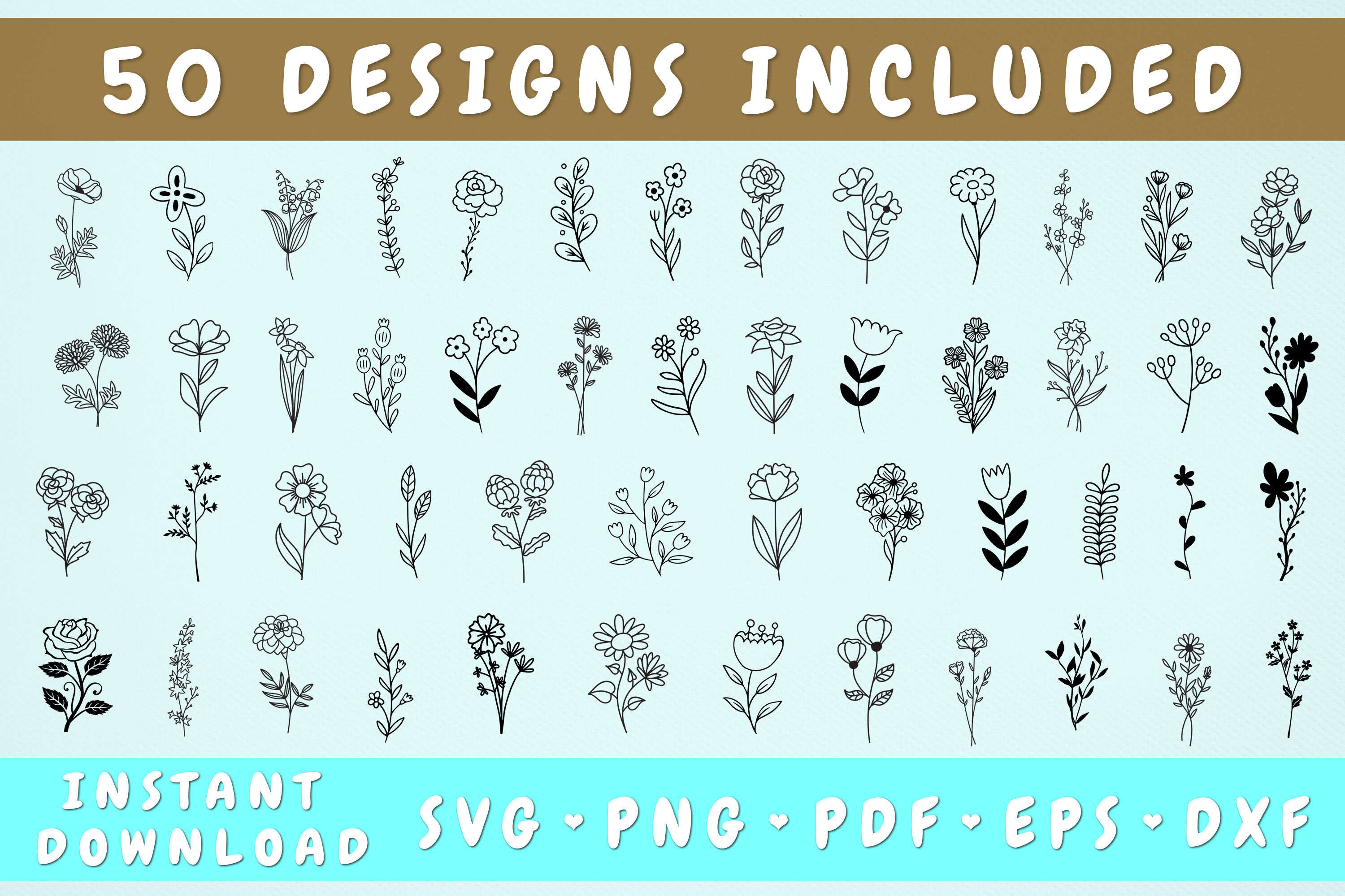 Wildflower Svg Bundle 50 Designs Cricut Cut Files By Lemonstudiocreations Thehungryjpeg Com