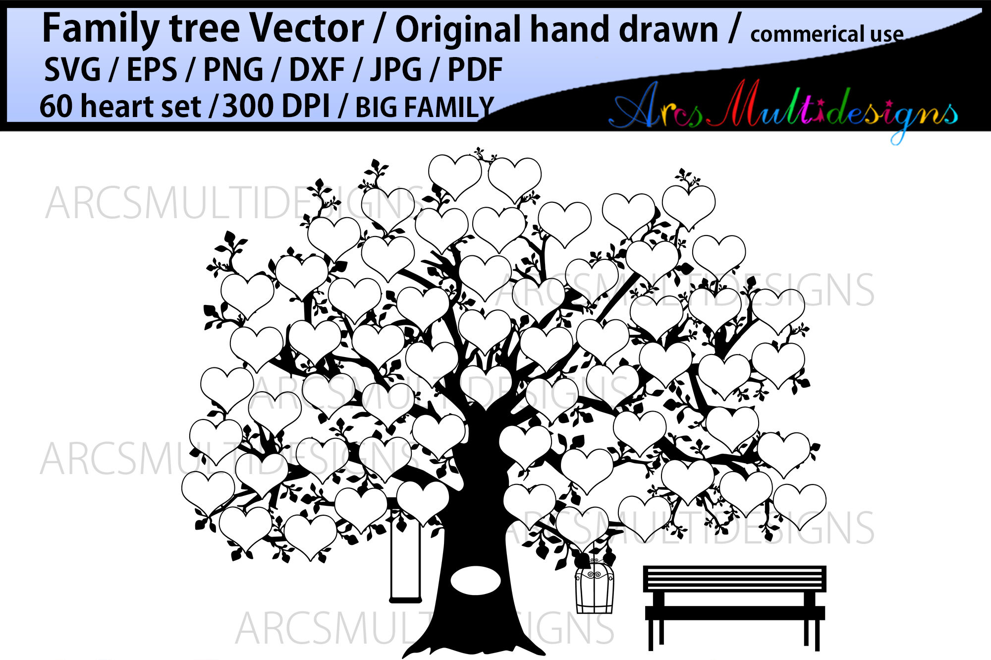 60 name family tree template By ArcsMultidesignsShop | TheHungryJPEG