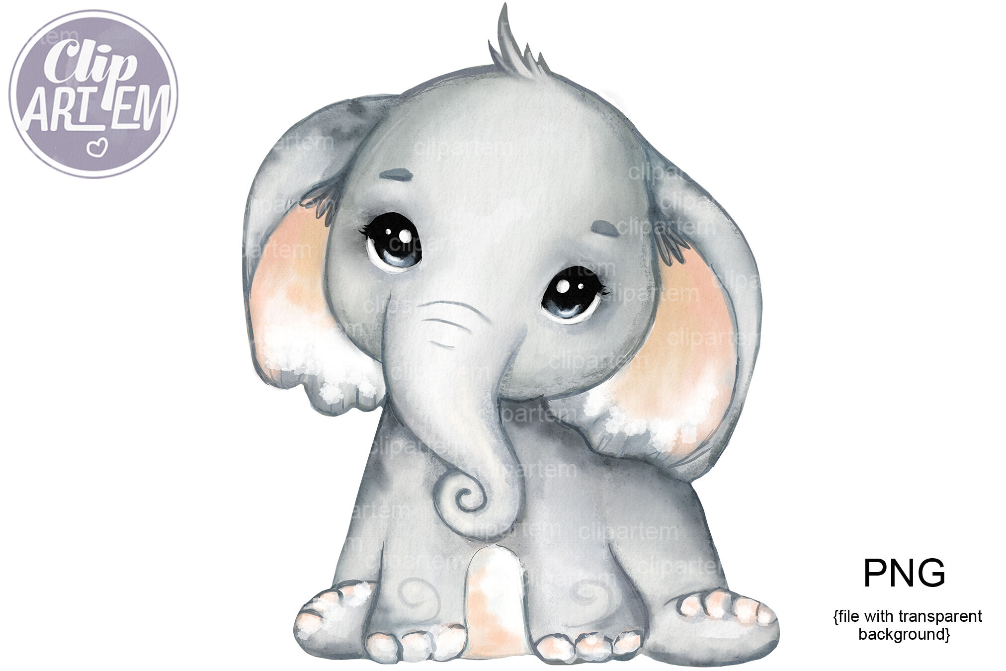 Cream Ears Baby Elephant Png Watercolor Unisex Elephant Clip Art By