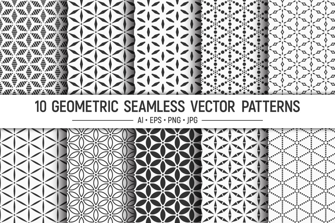 10 Seamless Geometric Vector Patterns By Avk Studio Thehungryjpeg