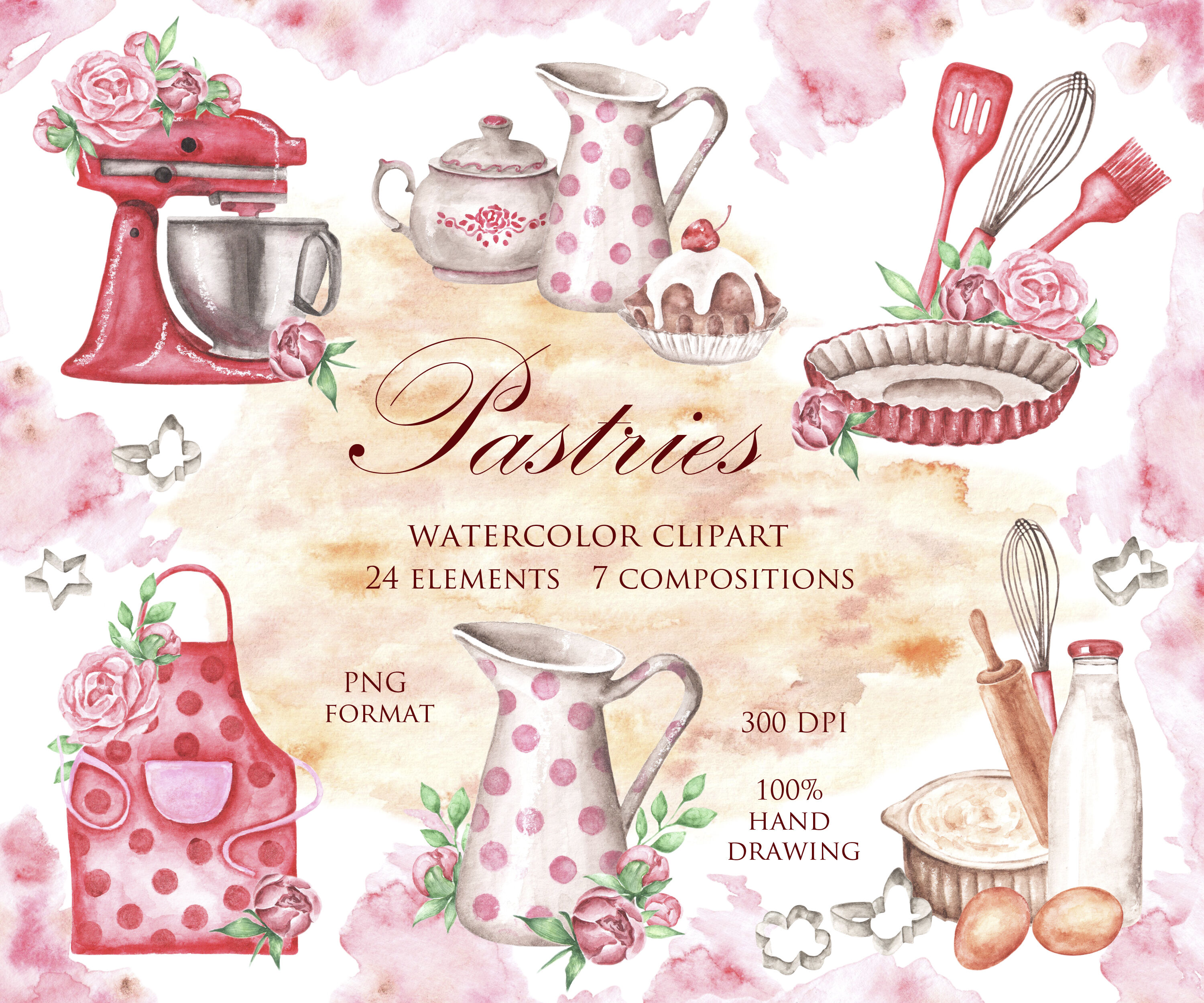 Watercolor Baking Supplies Hand Painted Bakery Logo Design -  Finland