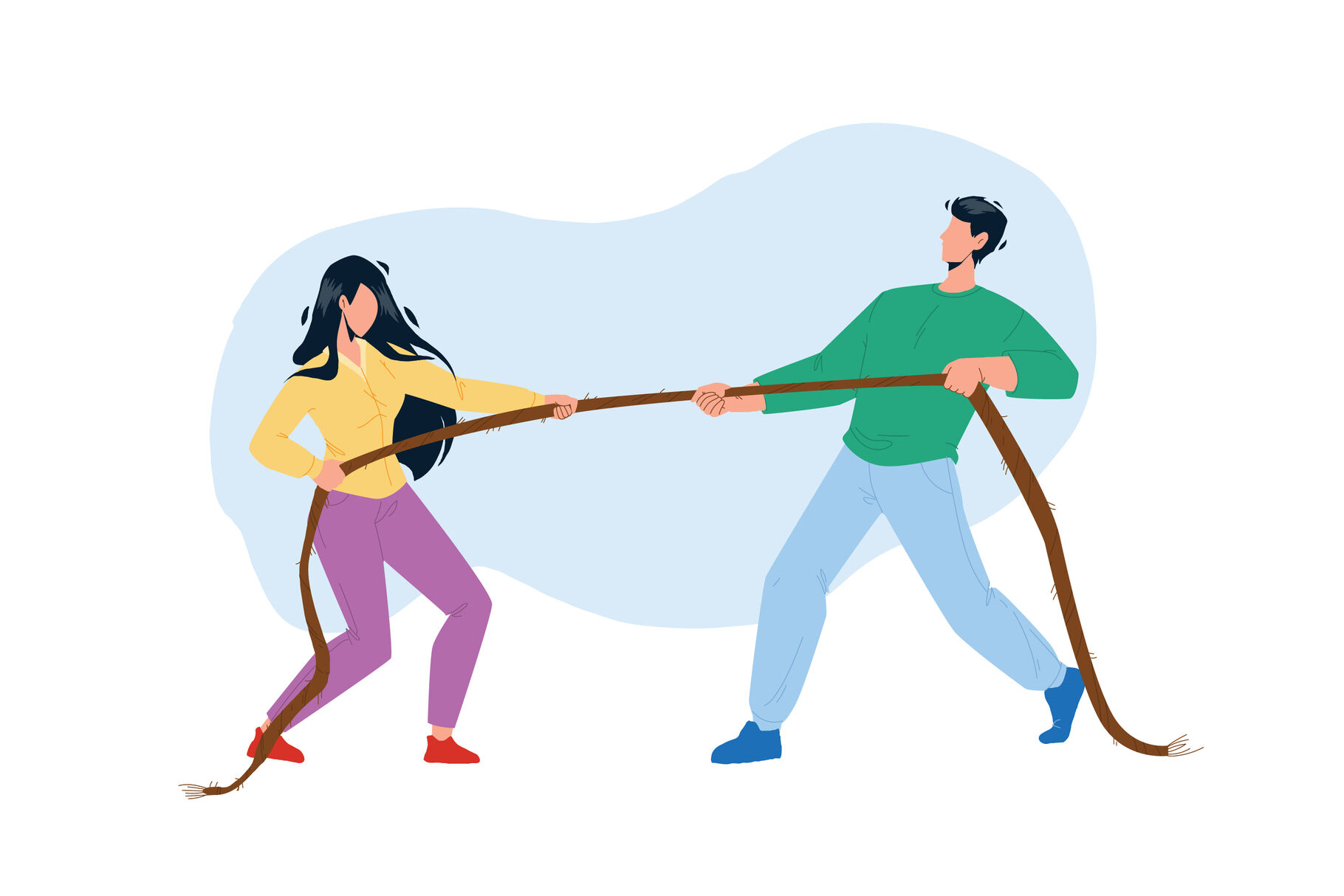 Pulling Rope Young Man And Woman Together Vector By sevector