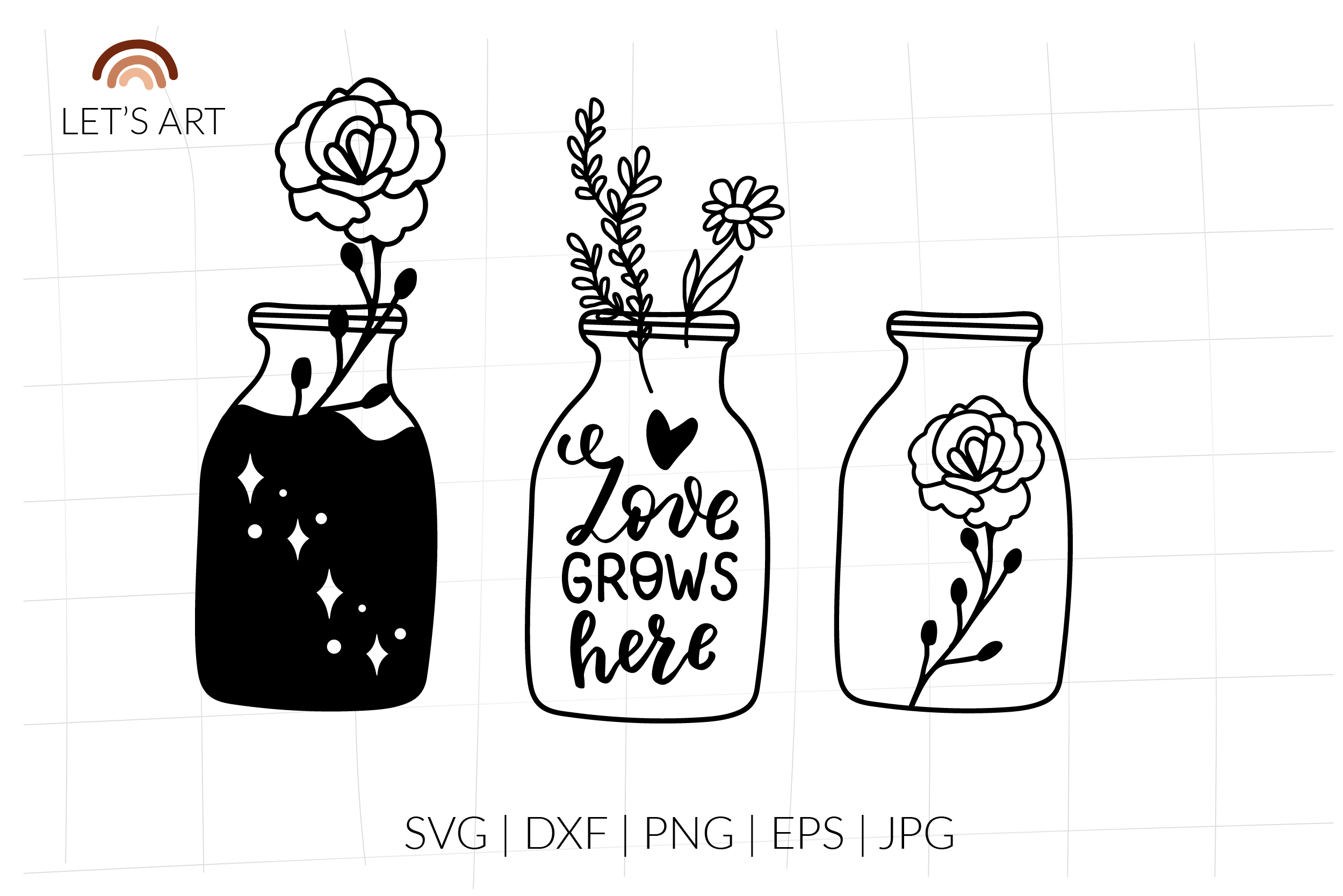 Download Mason Jar Svg Set Rosehip Peony Svg Love Grows Here Svg By Lettersclipart Thehungryjpeg Com