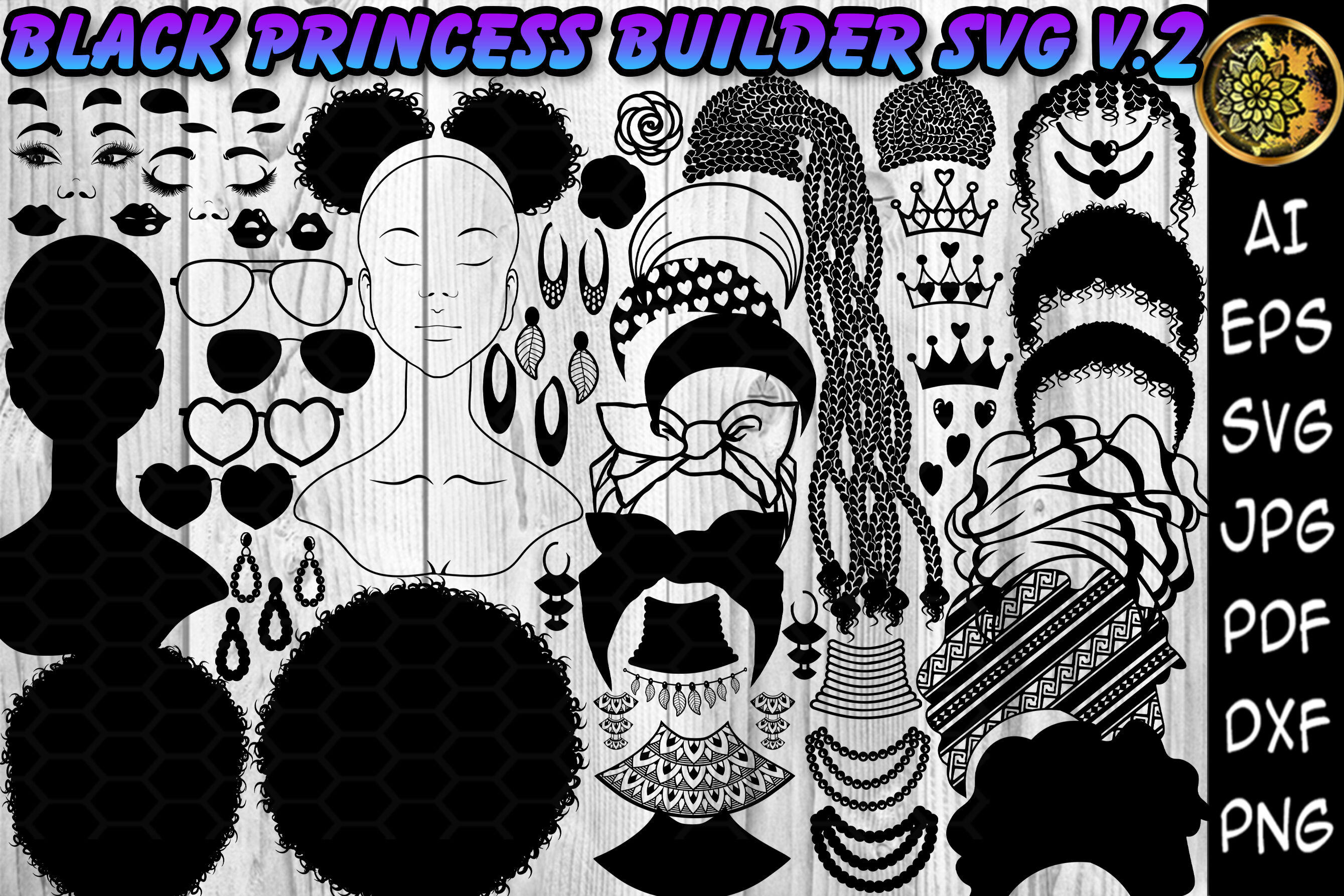 Black Princess Builder SVG Clipart Set 2 By Mandala Creator
