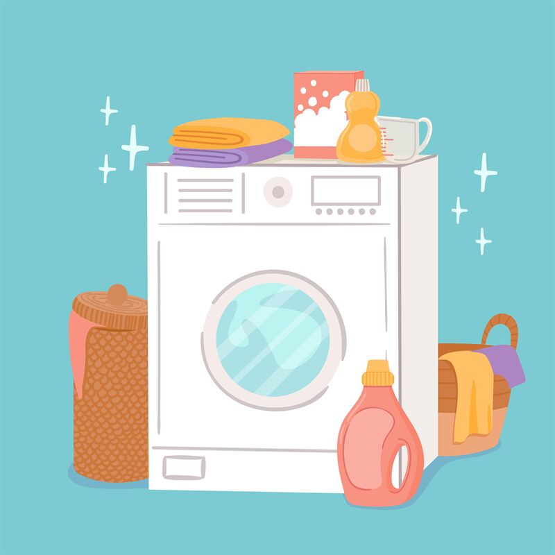 Washing machine and laundry. Cartoon washer, linen baskets and cleanin By  Tartila | TheHungryJPEG