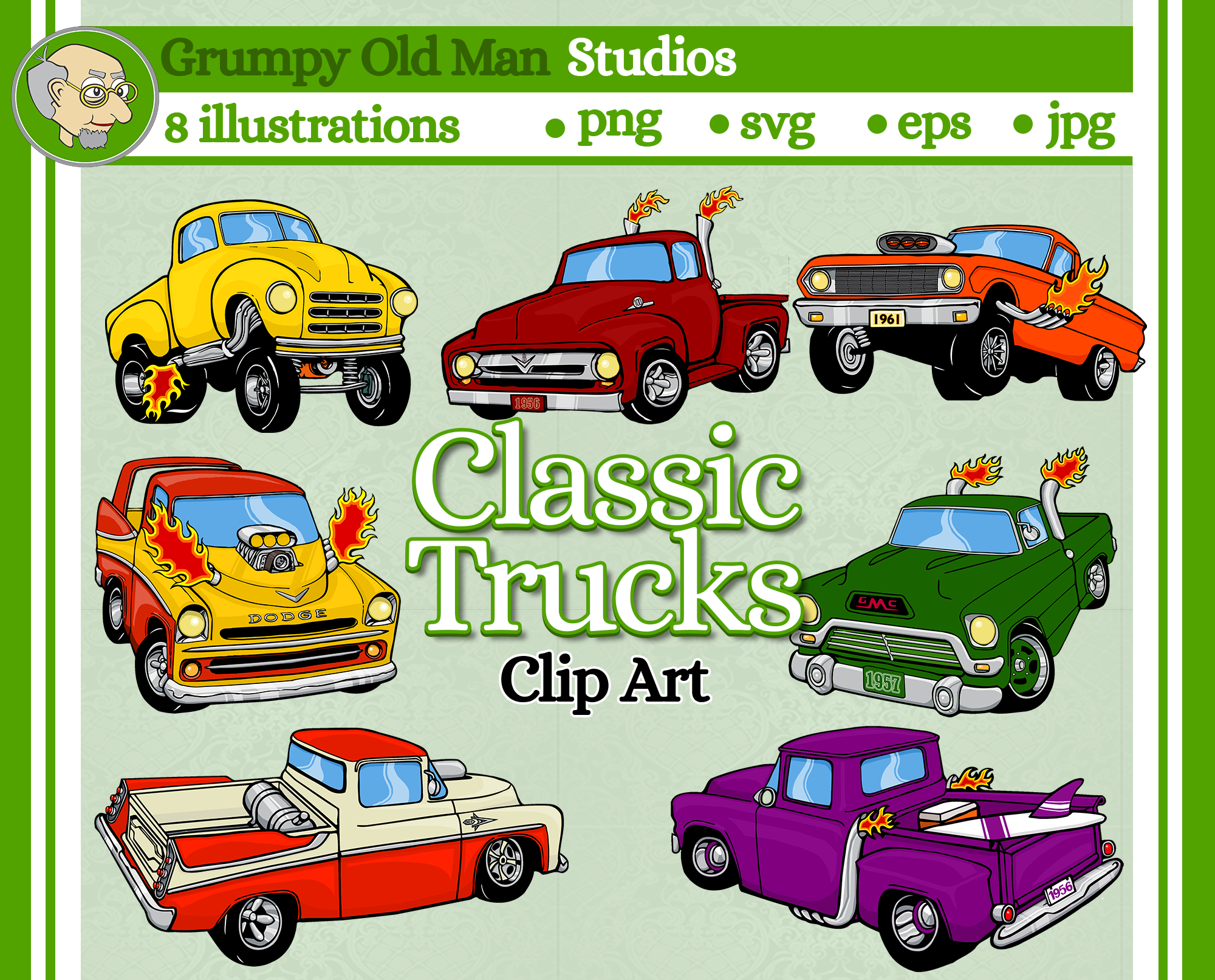 Download Classic Hot Rod Truck Clip Art Pack By Grumpy Old Man Studios Thehungryjpeg Com