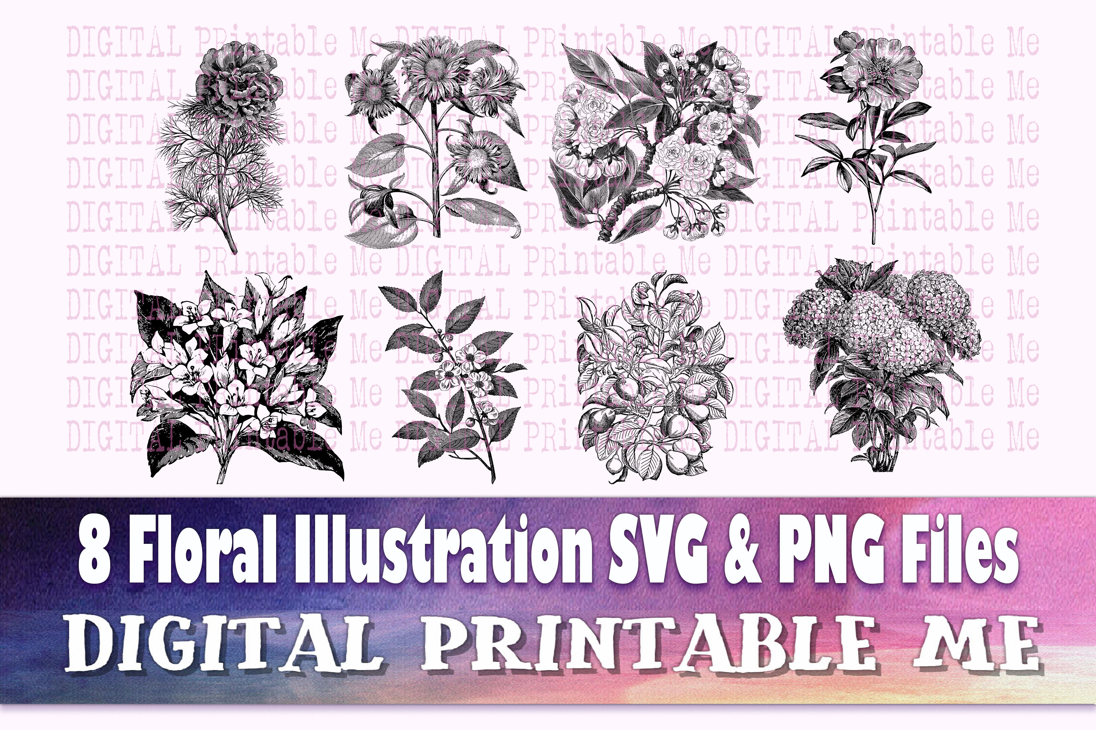 Download Floral Illustration Svg Silhouette Bundle 8 Vintage Flower Drawings By Digitalprintableme Thehungryjpeg Com