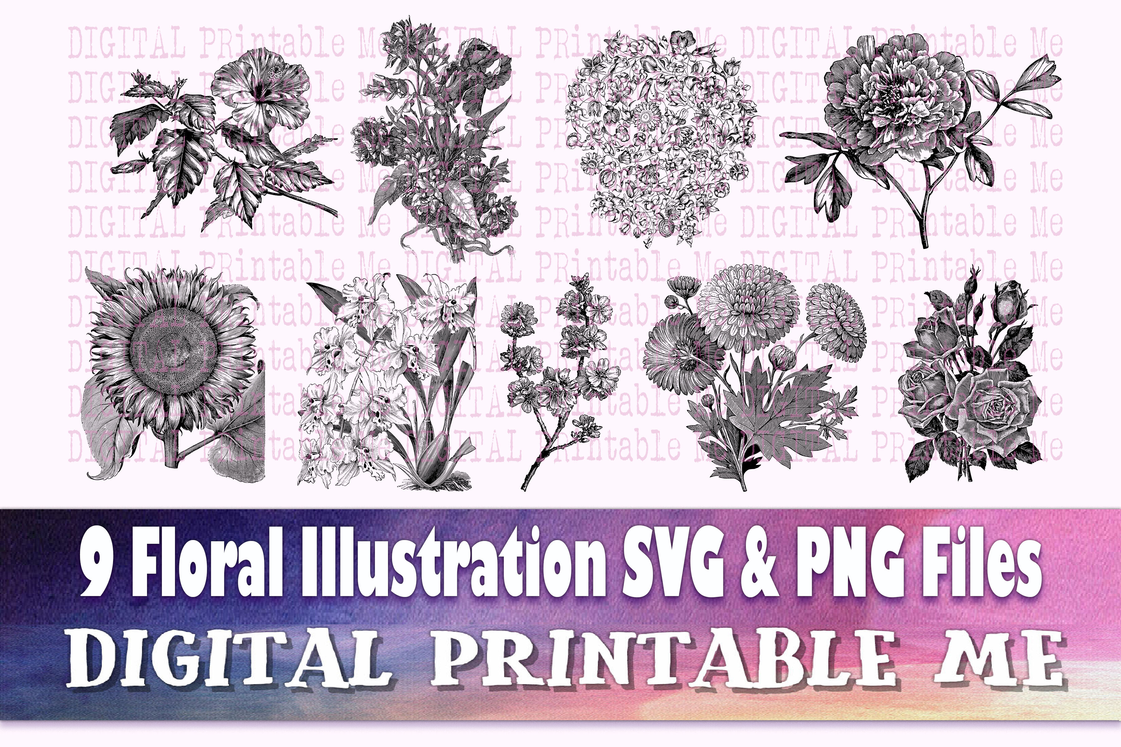 Download Floral Illustration Svg Silhouette Bundle 9 Vintage Flower Drawings By Digitalprintableme Thehungryjpeg Com