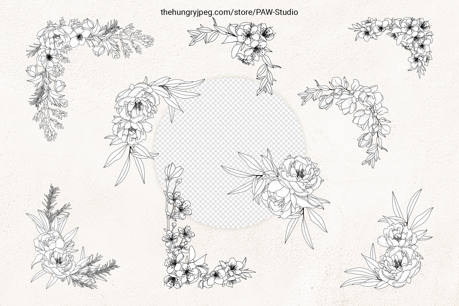 Flower Monogram Svg, Hand Drawn Floral SVG Files, Floral Monogram
