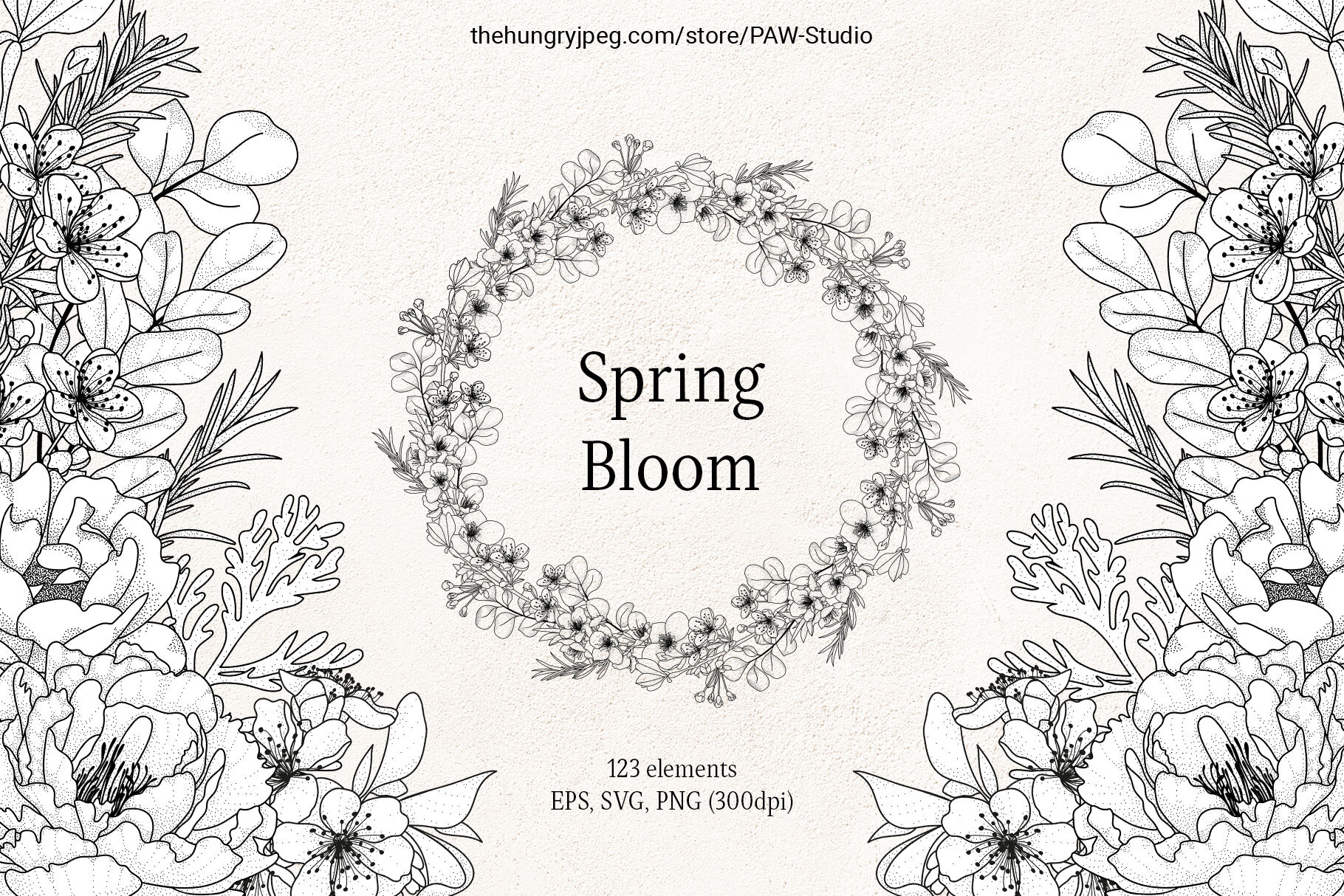 Download Floral Sketch Line Art Flower Svg Frame Botanical Monogram By Paw Studio Thehungryjpeg Com