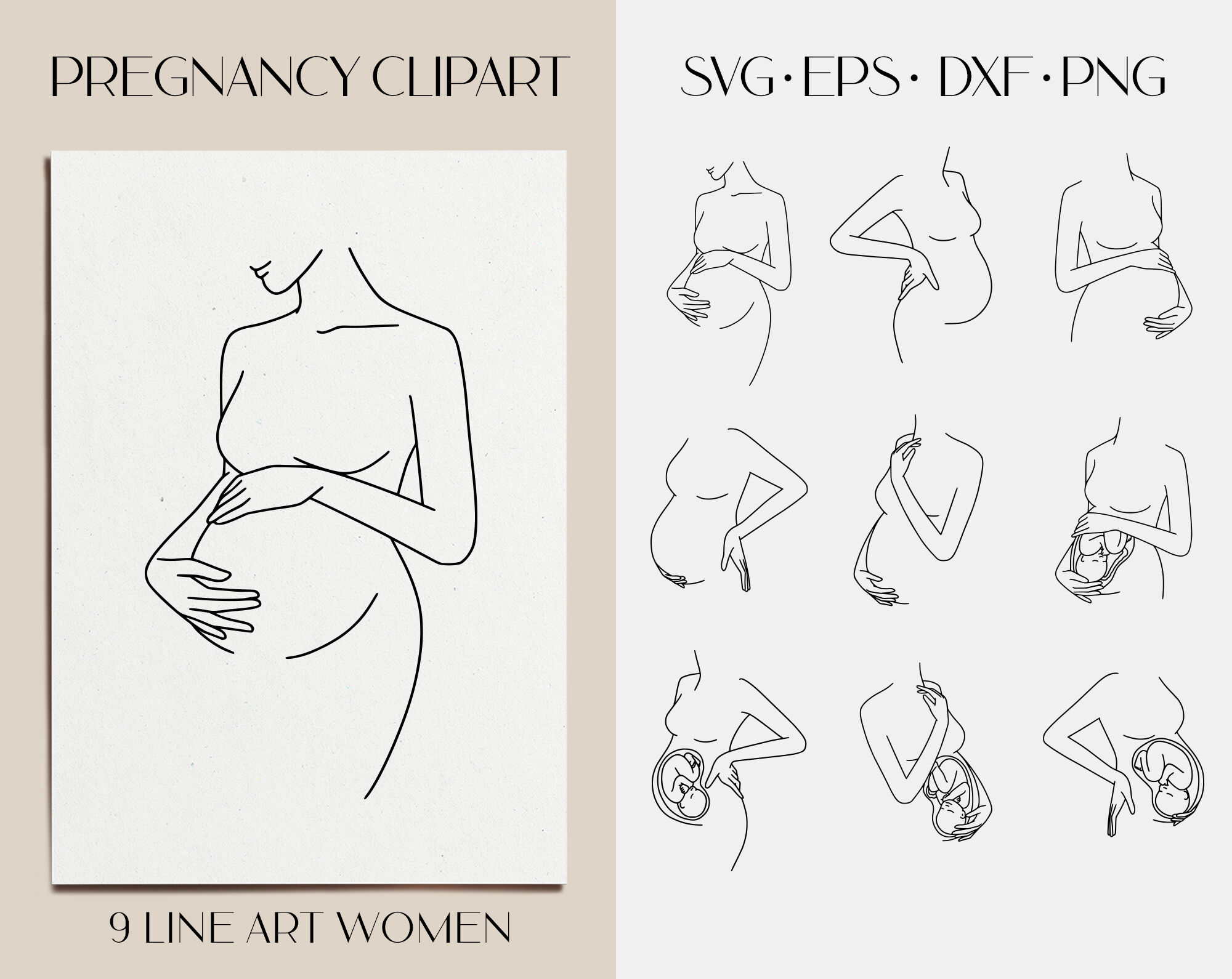 Pregnancy Svg Line Art Pregnant Line Drawing Silhouette Vector Art By