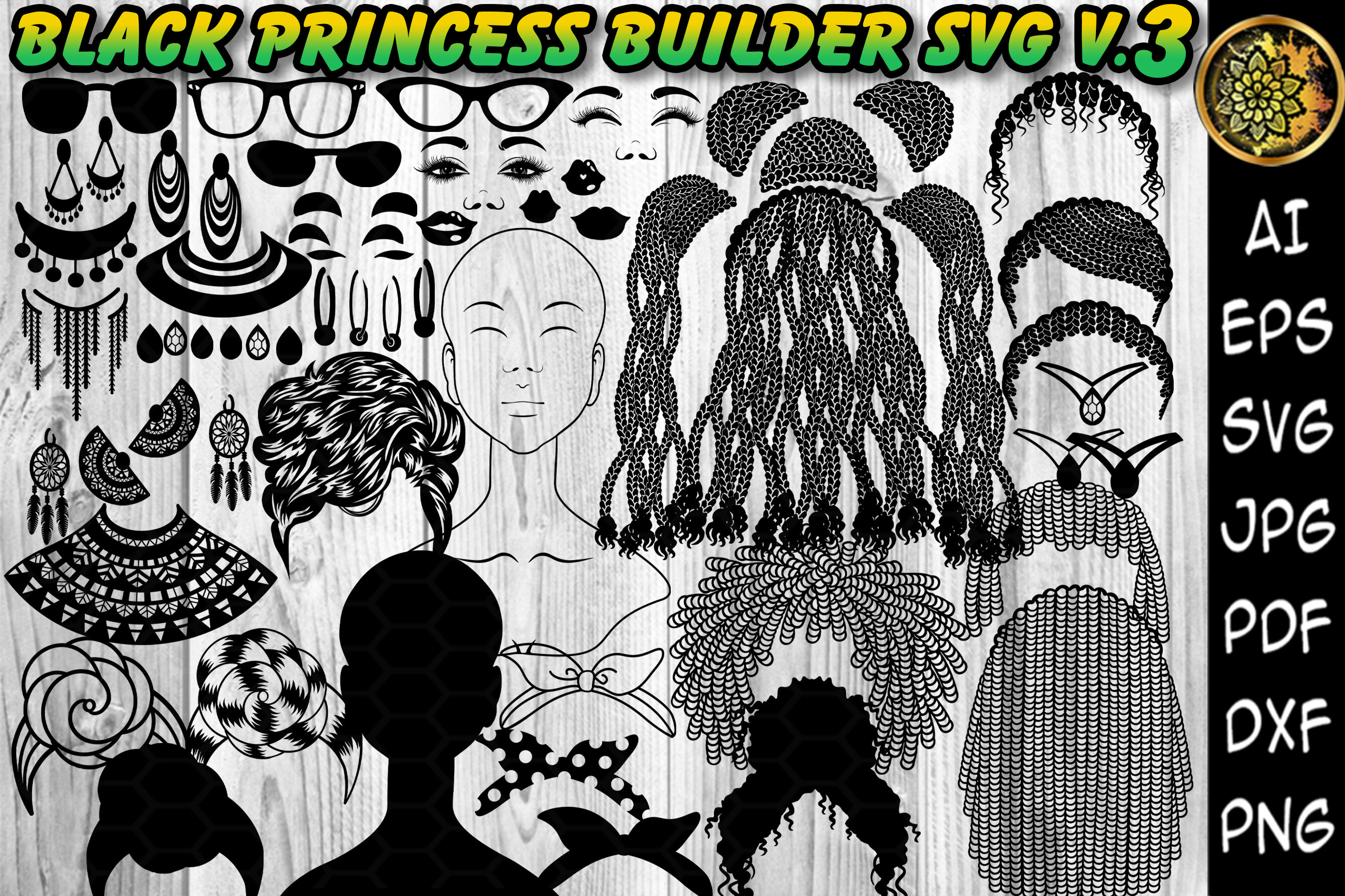 Download Black Princess Layered Svg Clipart Set 3 By Mandala Creator Thehungryjpeg Com