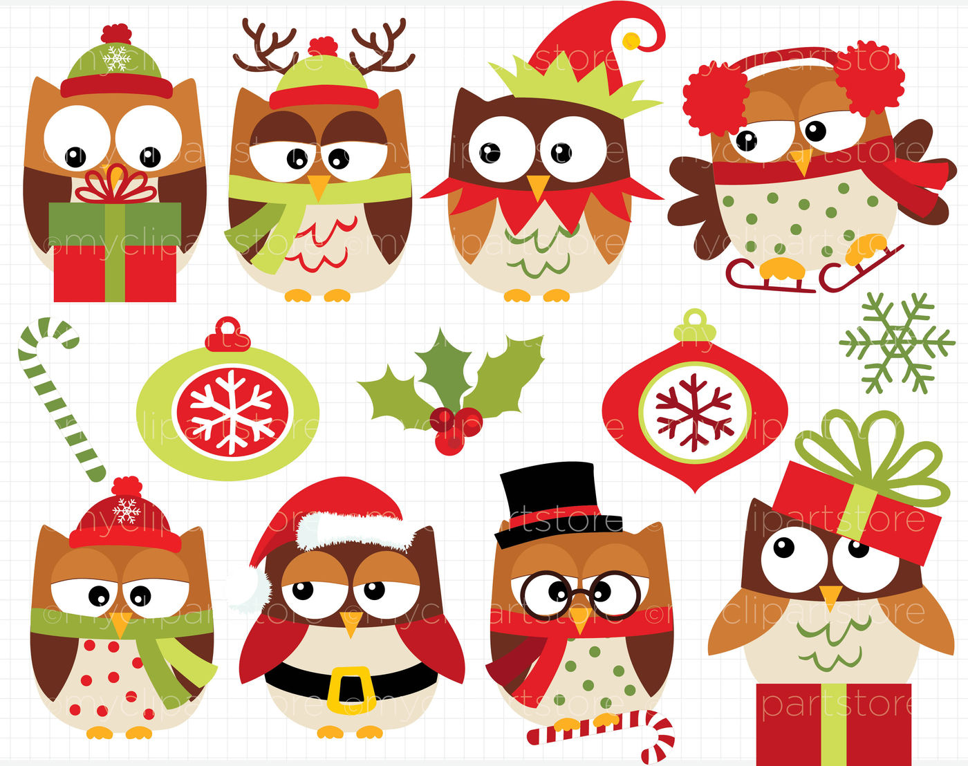 Christmas Owls Brown Vector Clipart By Myclipartstore Thehungryjpeg Com