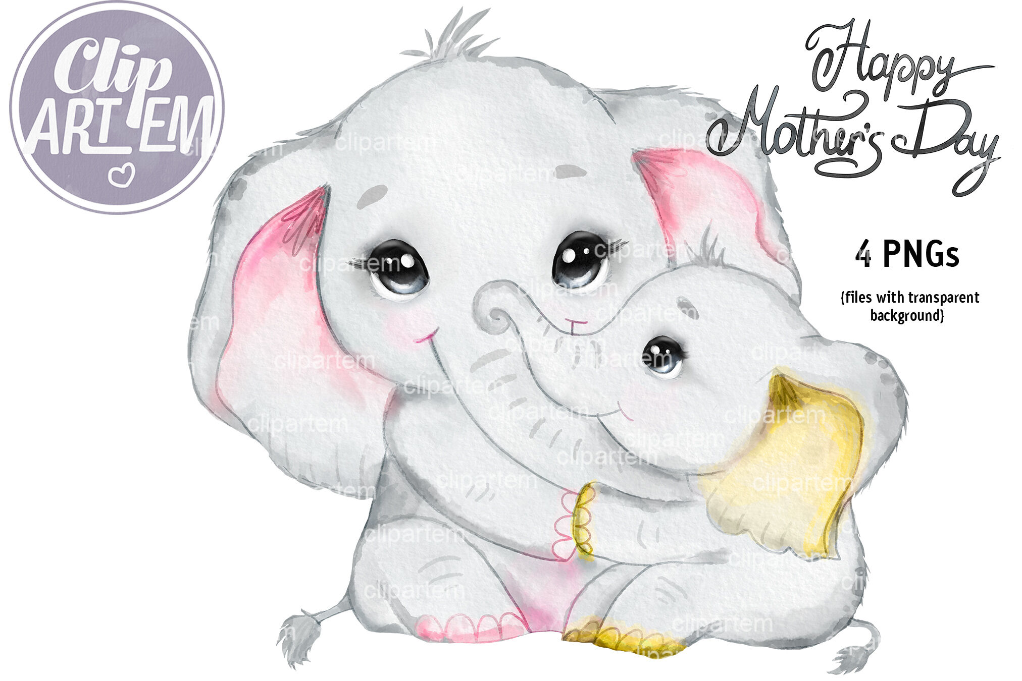 Mother and Baby Elephant Boy Girl Clip Art, PNG images By clipArtem