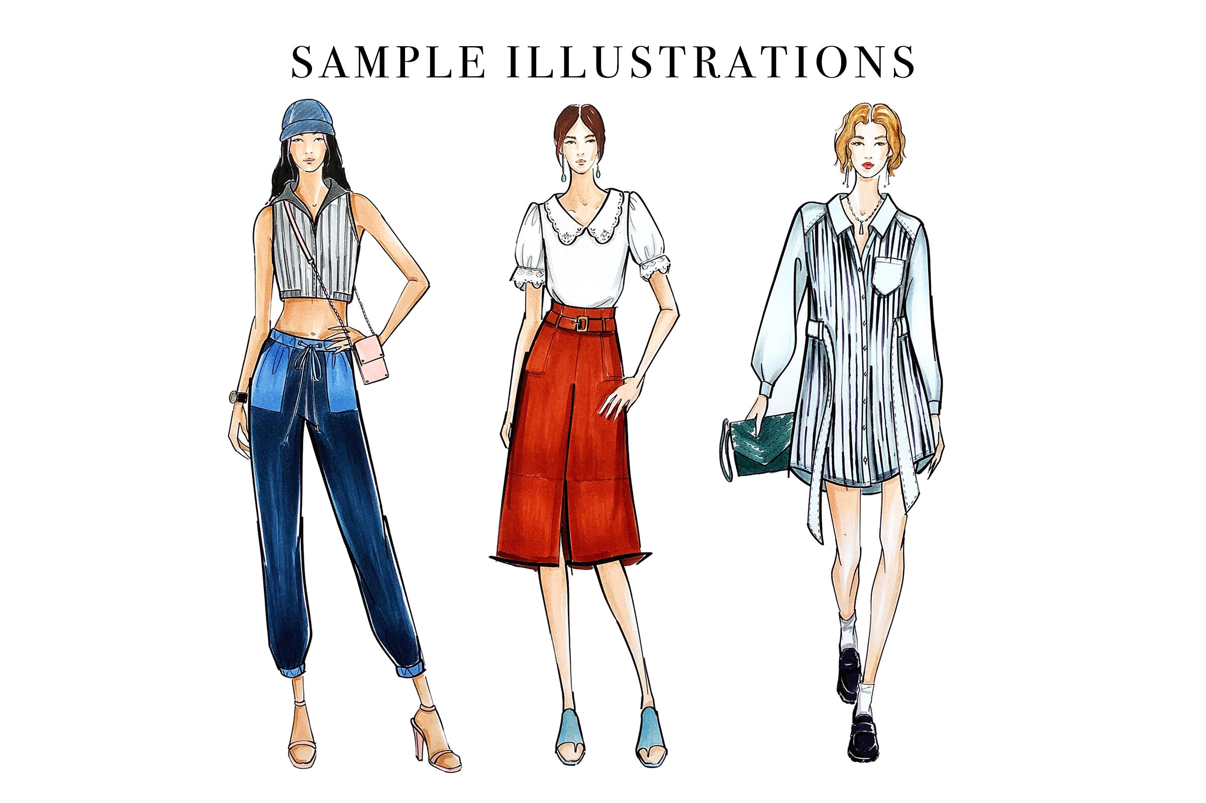 Sketch Fashion Illustration On A White Background Woman In Summer Outfits  Crop Tops And Sarong Skirt Stock Illustration - Download Image Now - iStock