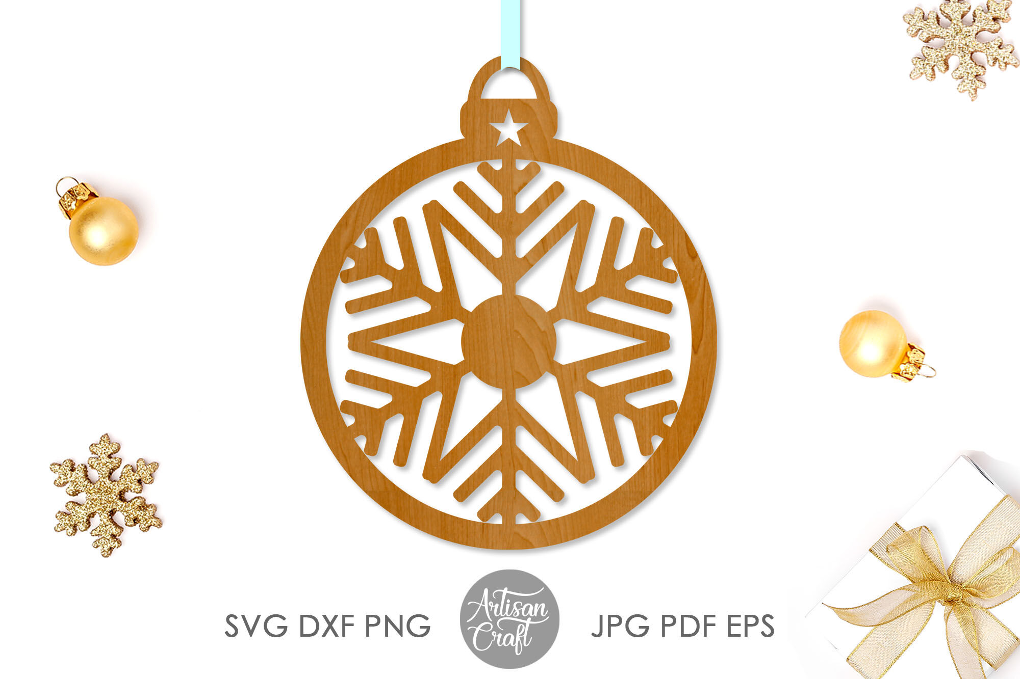 Laser cut Christmas ornaments vector, Snowflake Ornament, SVG By
