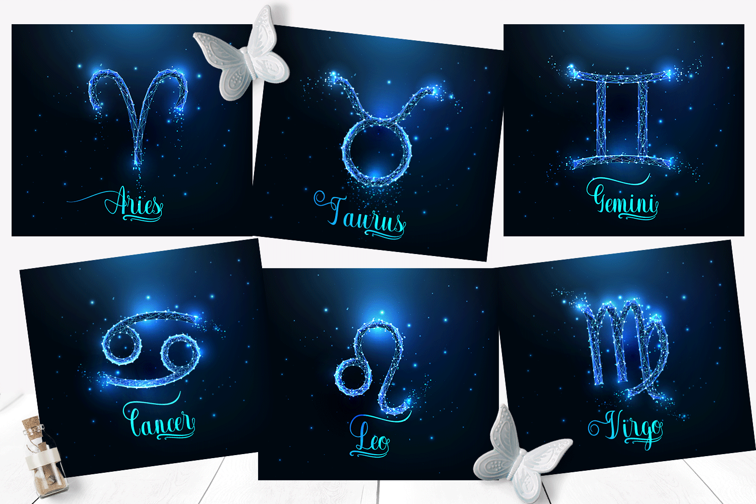 Libra Zodiac Astrology Png Ditigal Download Blue Galaxy background Stars and Symbols 20 oz Straight Skinny Tumbler Sublimation Design