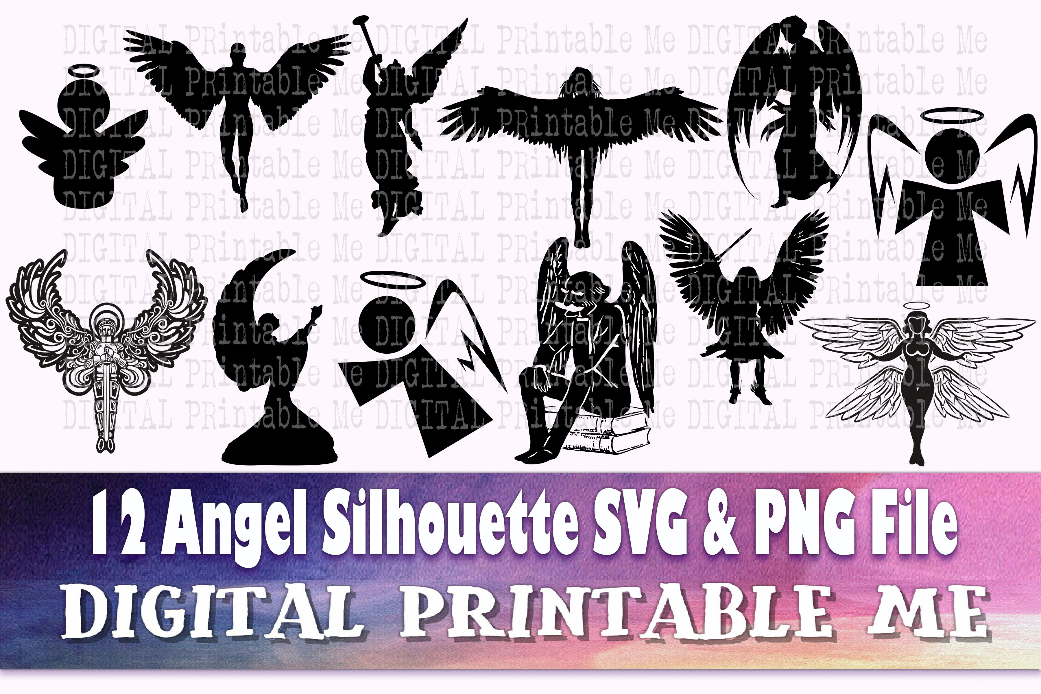 Download Angel Svg Silhouette Bundle Png Clip Art 12 Digital Vintage Drawi By Digitalprintableme Thehungryjpeg Com