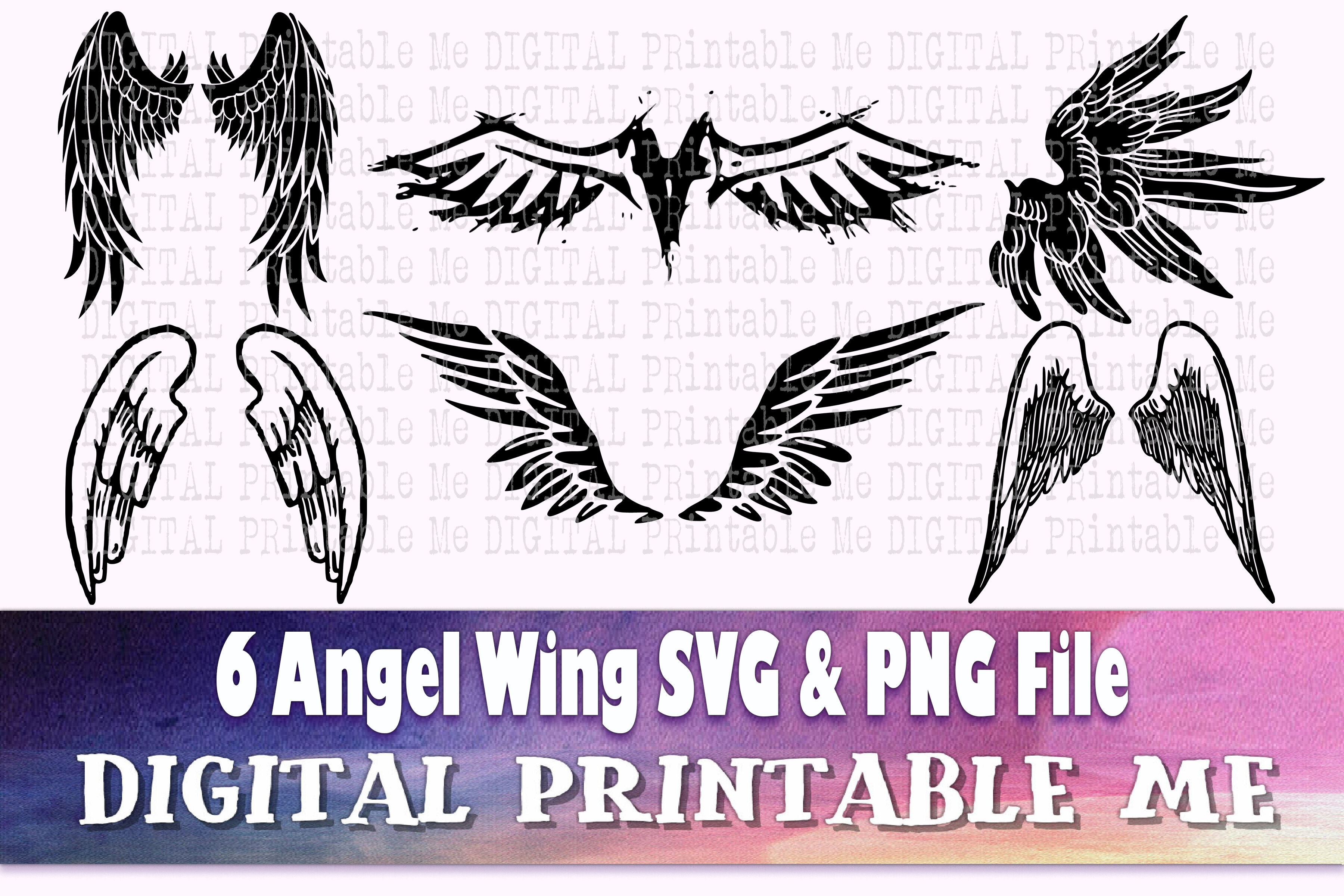 Download Angel Wings Svg Silhouette Bundle Png Clip Art 6 Digital Simple D By Digitalprintableme Thehungryjpeg Com