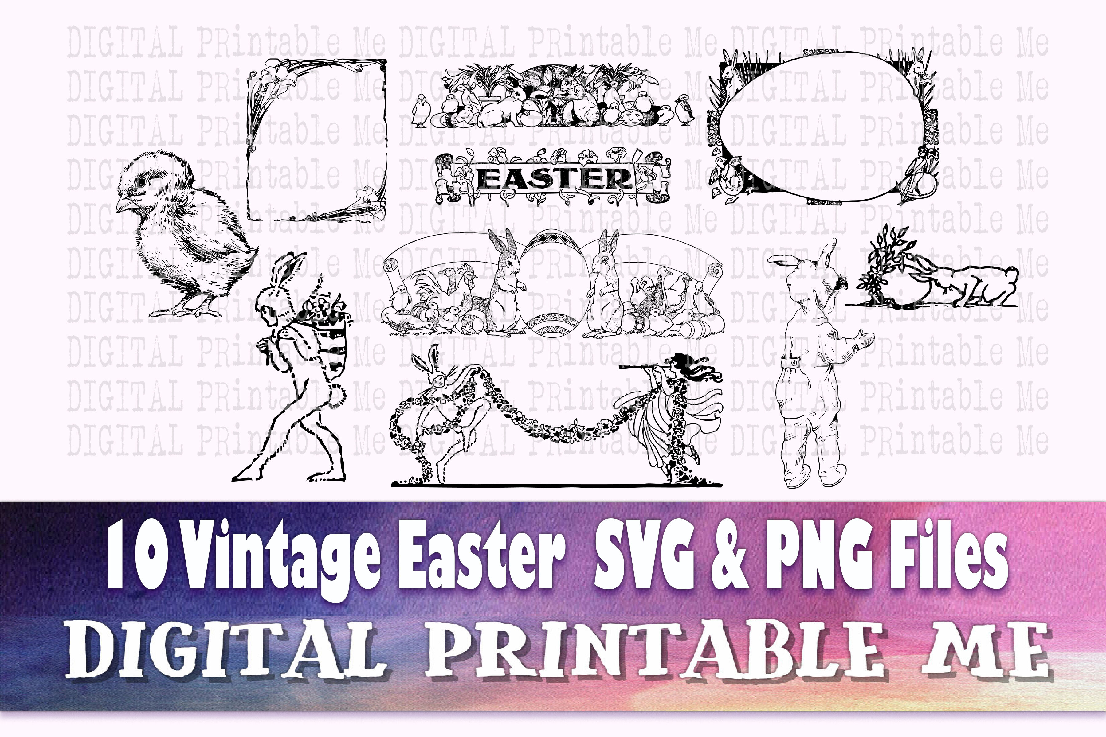 Download Vintage Easter Svg Illustration Drawing Silhouette Bundle Png Cli By Digitalprintableme Thehungryjpeg Com