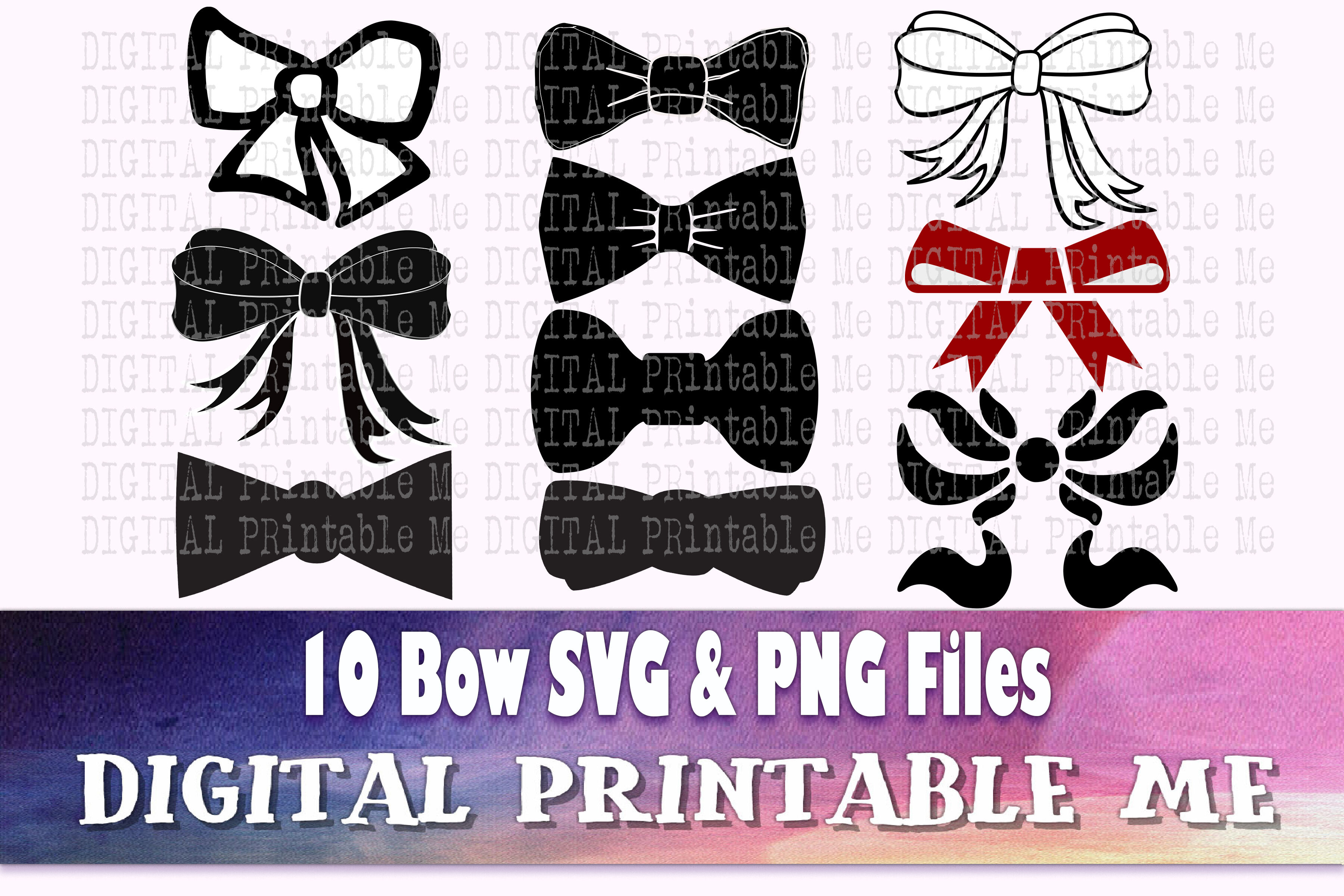 Gift ribbon and bow. Cut files for Cricut. Clip Art silhouettes (eps, svg,  pdf, png, dxf, jpeg). - So Fontsy