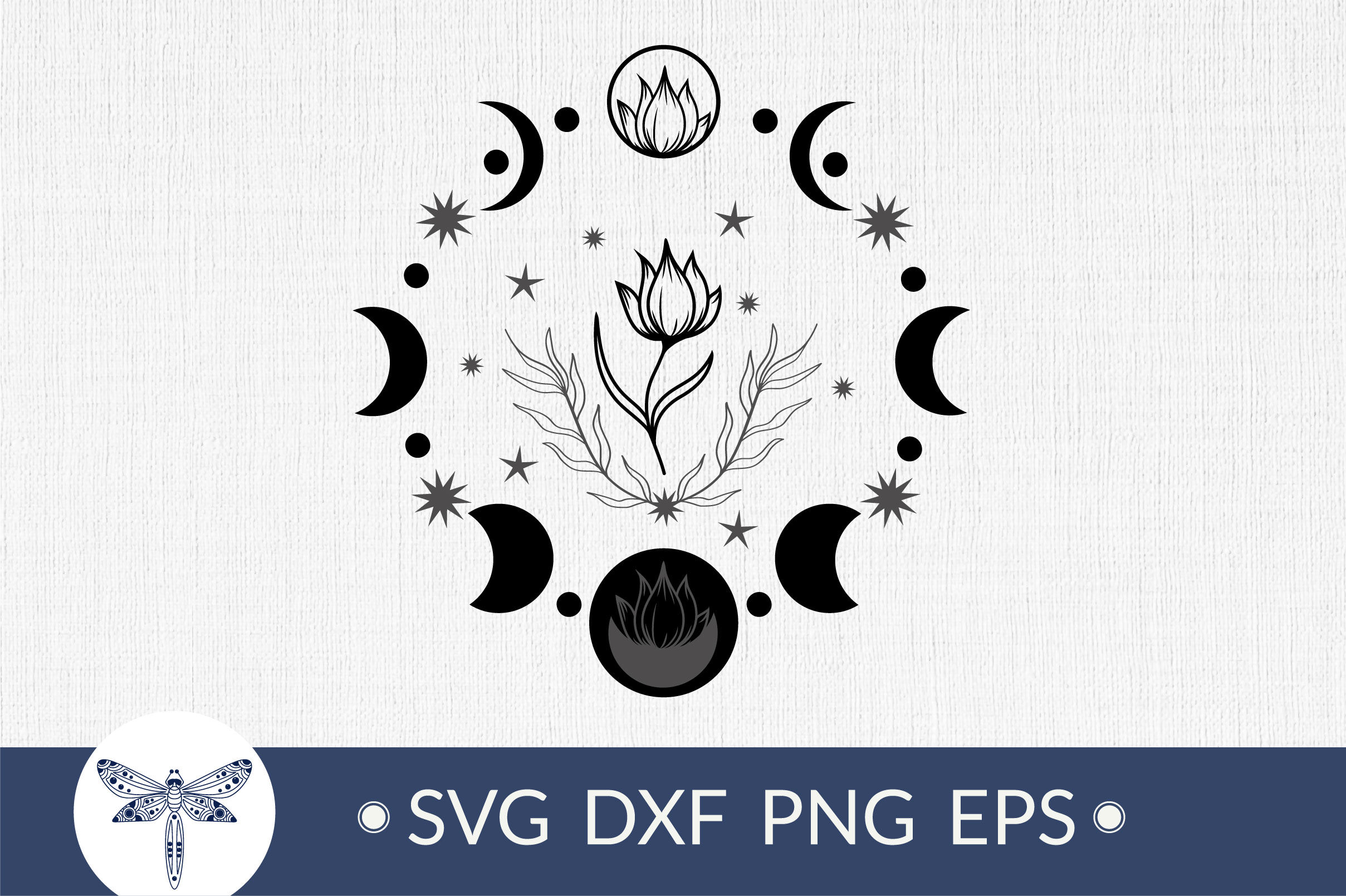 Moon Phases With Flower Svg Bohemian Crescent Moon Svg By Zenart