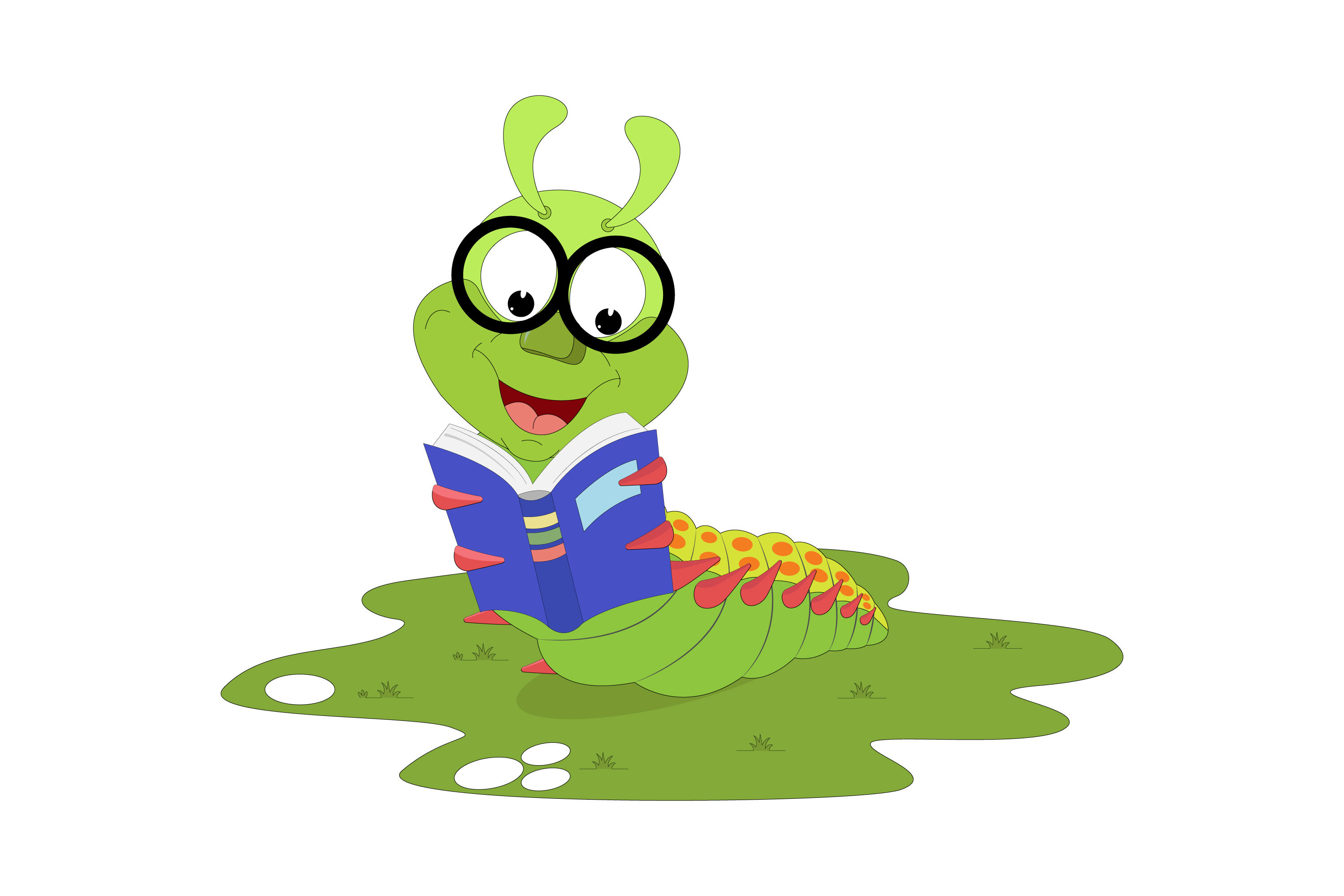 cute caterpillar cartoon read a book By CurutDesign | TheHungryJPEG