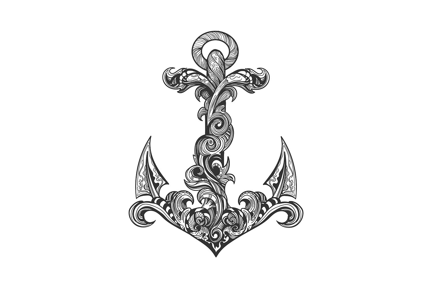 Swallow and Ship Anchor Tattoo in Engraving Style By Olena1983 |  TheHungryJPEG