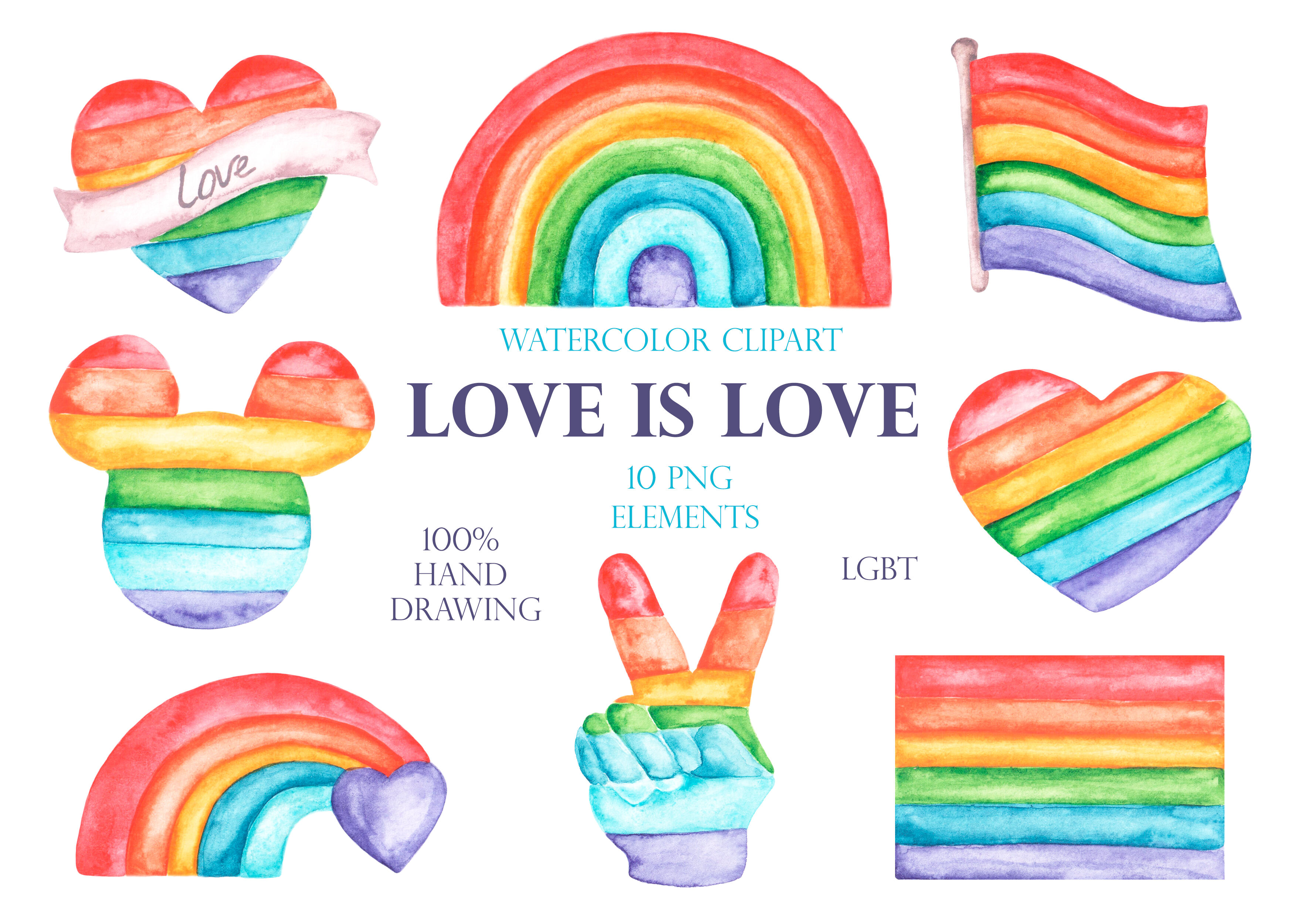 Lgbt Clipart Watercolor Clipart Love Is Love Watercolor Rainbow Flag By Illustrator Sabina Z Thehungryjpeg Com