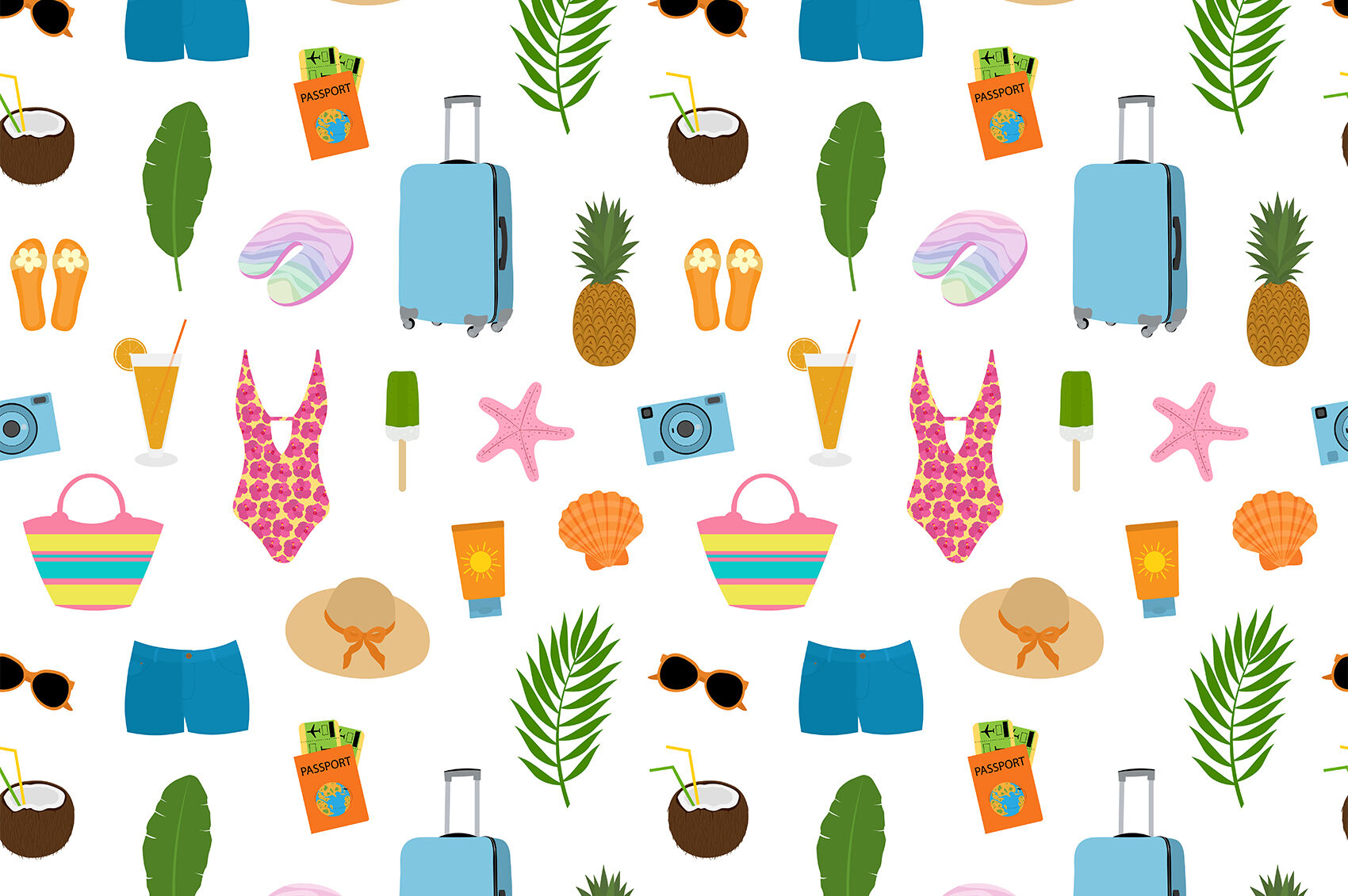 Summer Seamless Pattern With Different Summer Objects And Things On White  Font Royalty Free SVG, Cliparts, Vectors, and Stock Illustration. Image  99271156.