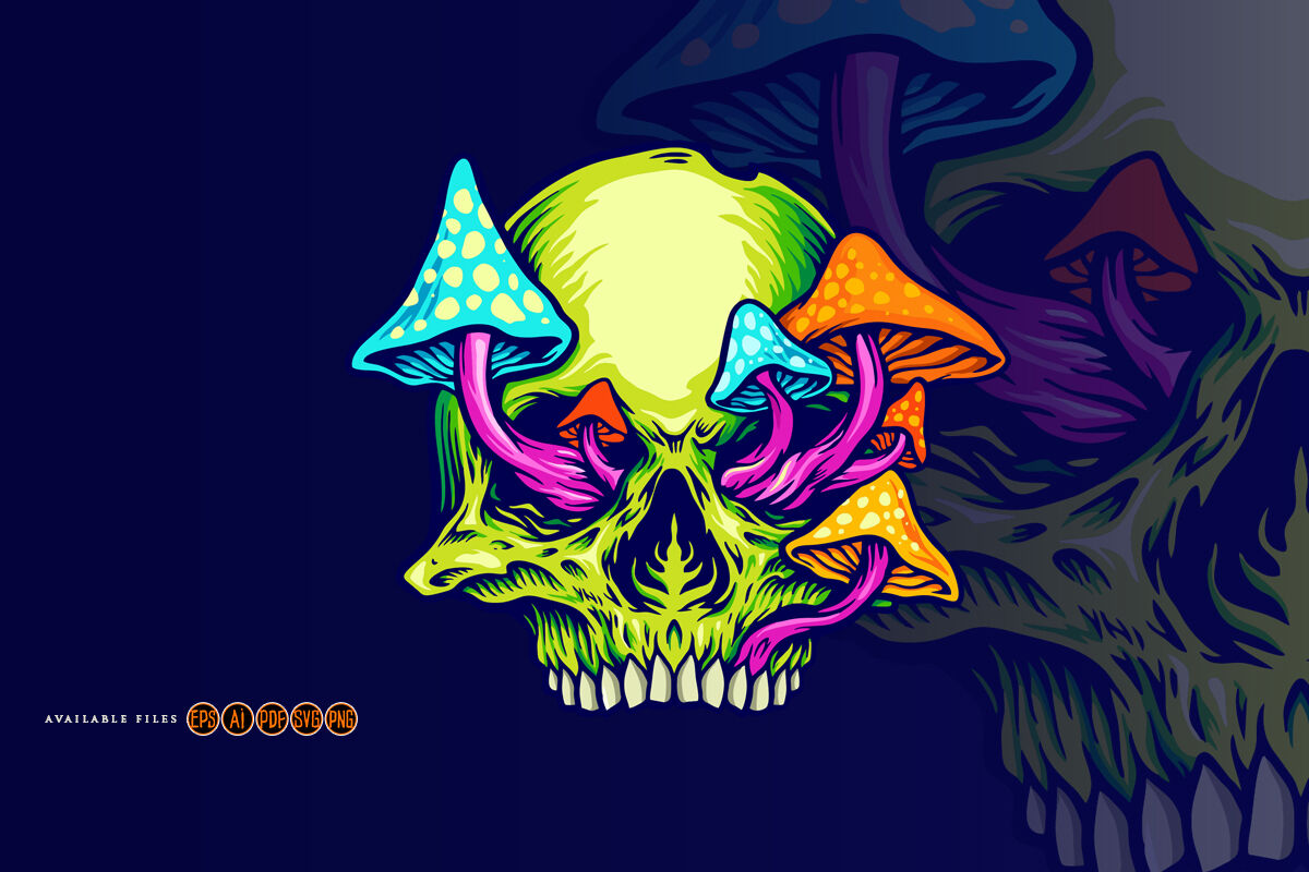 Trippy Mushroom Skull Logo Illustrations By artgrarisstudio TheHungryJPEG