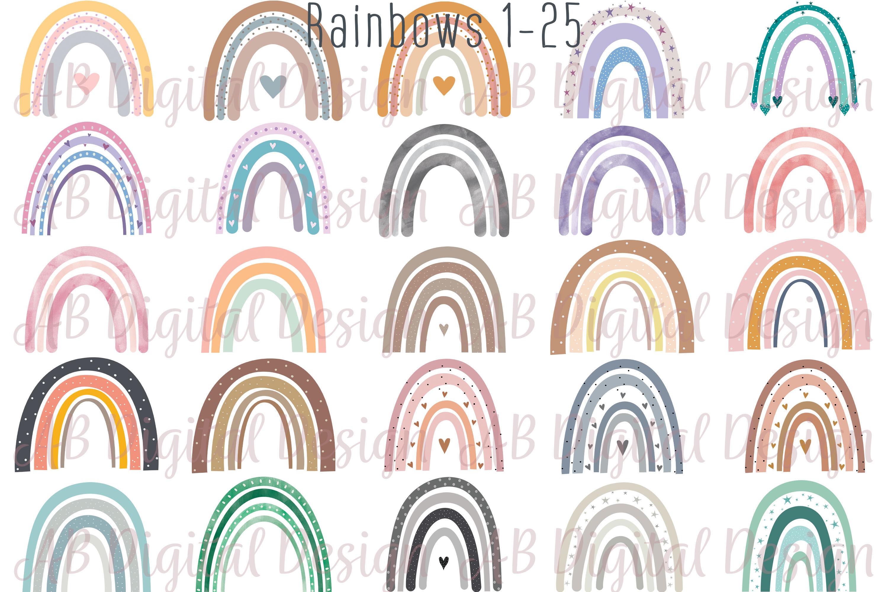 Boho Rainbows Clipart Bundle, Baby Nursery, Baby Shower, PNG By AB ...