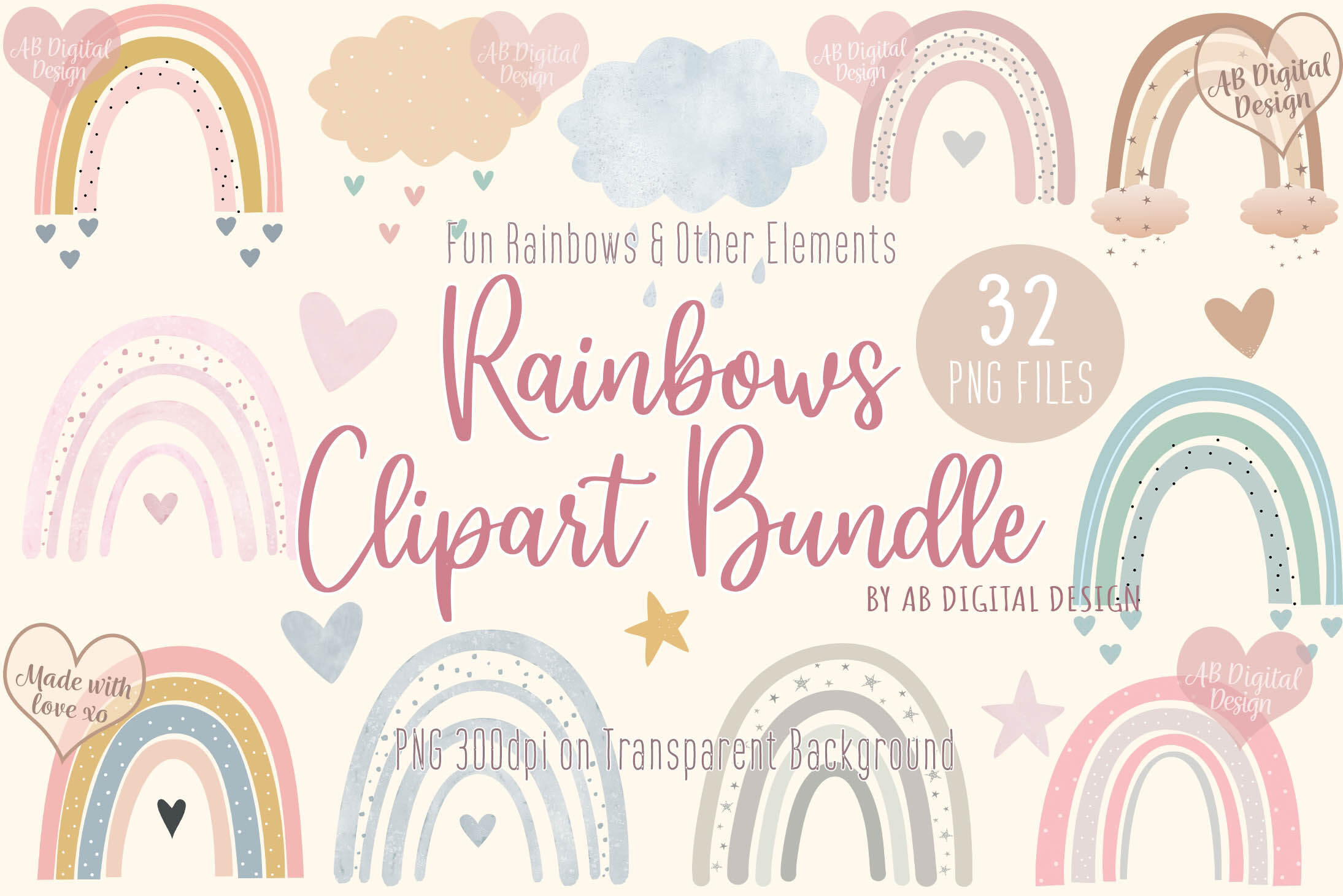 Digital Rainbow Clipart PNG Baby Girl Shower Rainbow Baby PNG Rainbow Nursery Digital Paper