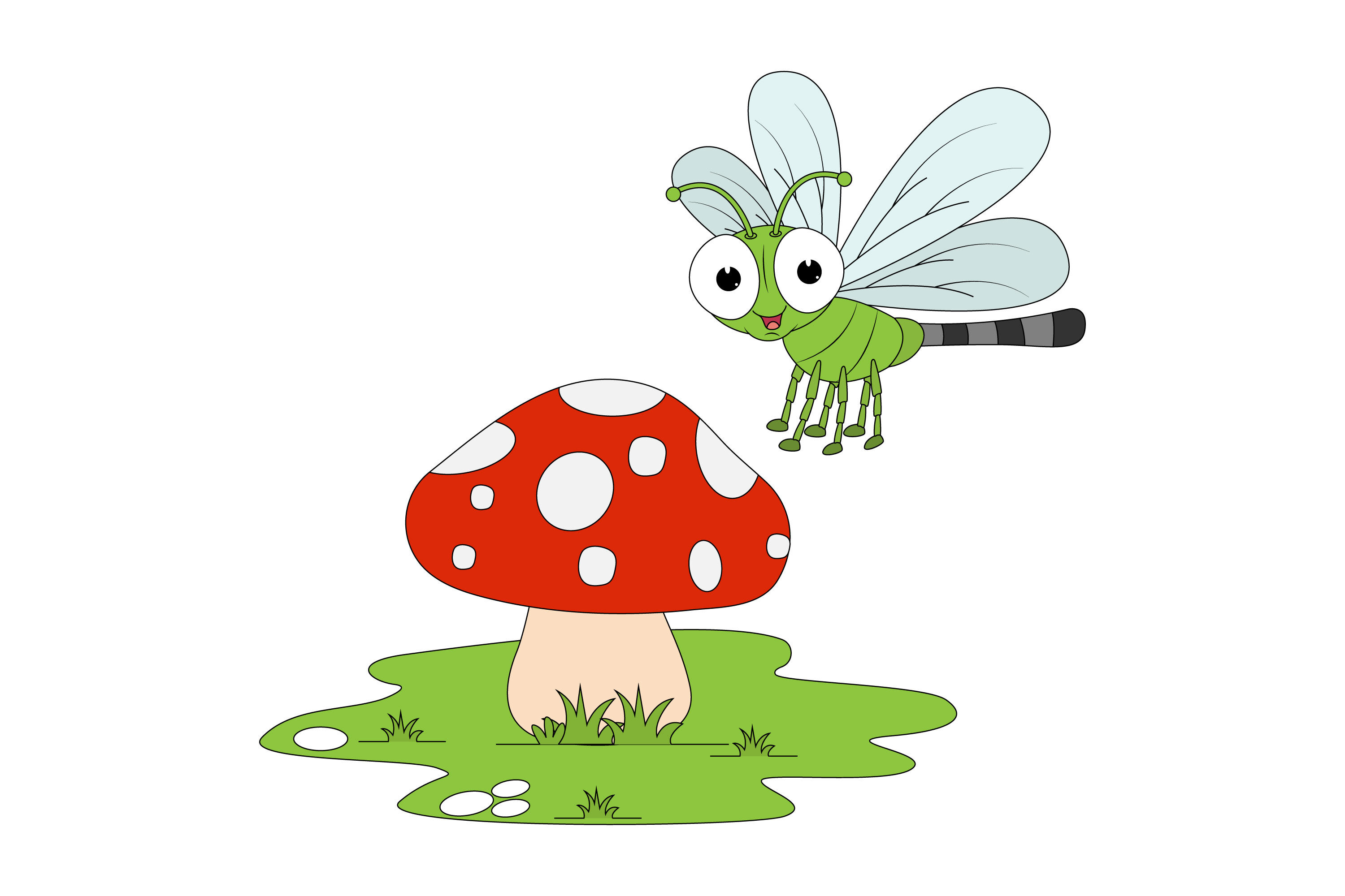 cute dragonfly animal cartoon with mushroom By CurutDesign | TheHungryJPEG