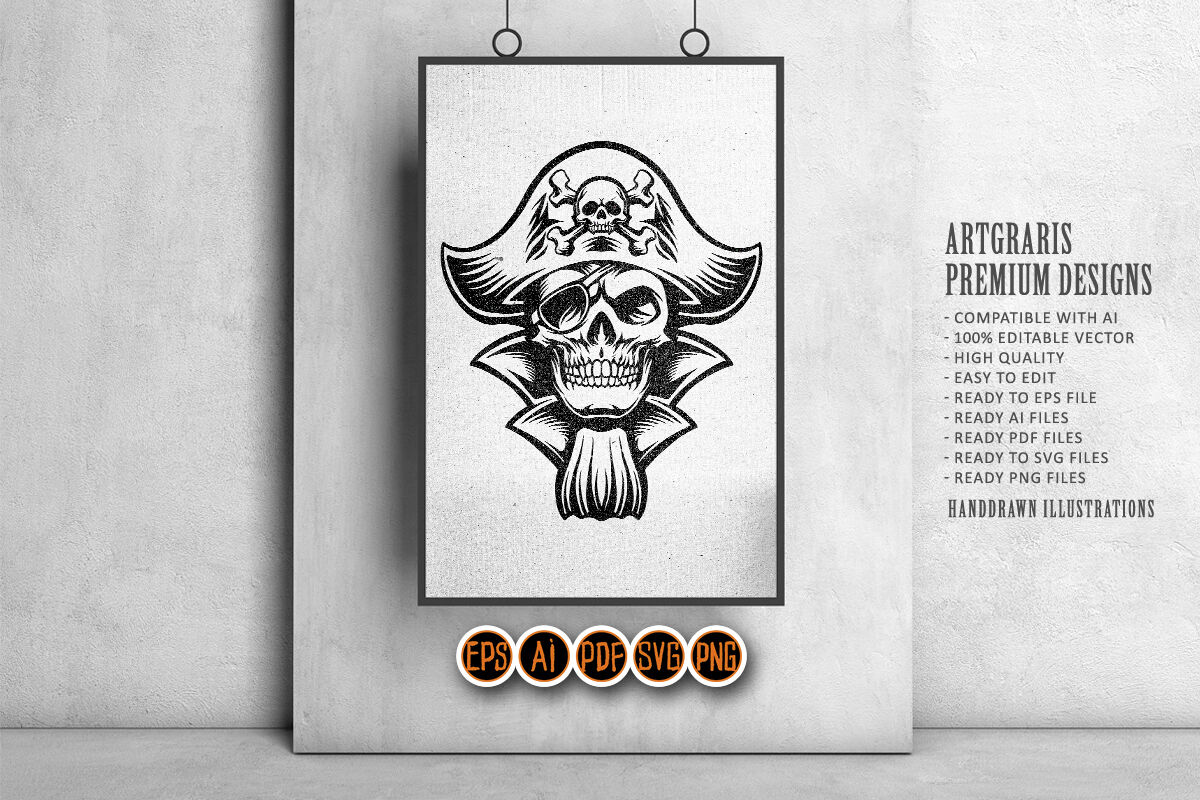 Silhouette Skull Pirate SVG Clipart Graphic By artgrarisstudio