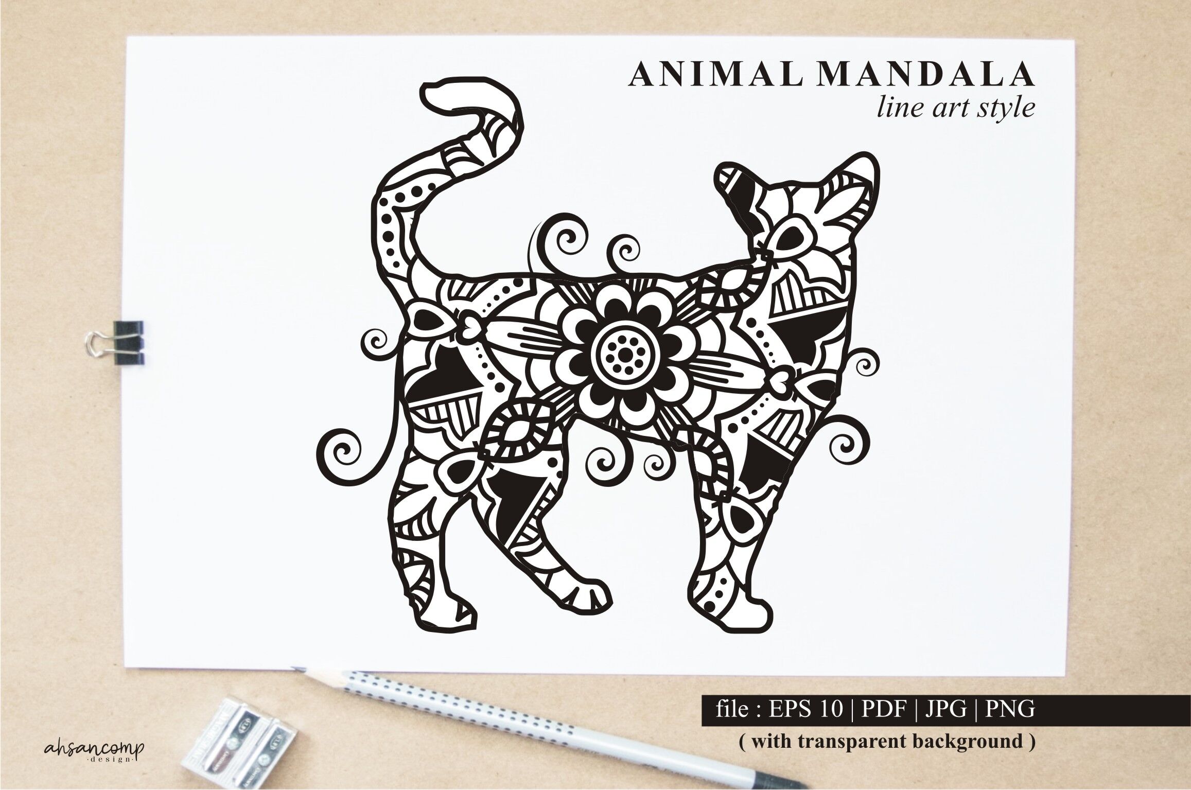 Download Cat Mandala Vector Line Art Style Bundle Vol 2 By Ahsancomp Studio Thehungryjpeg Com