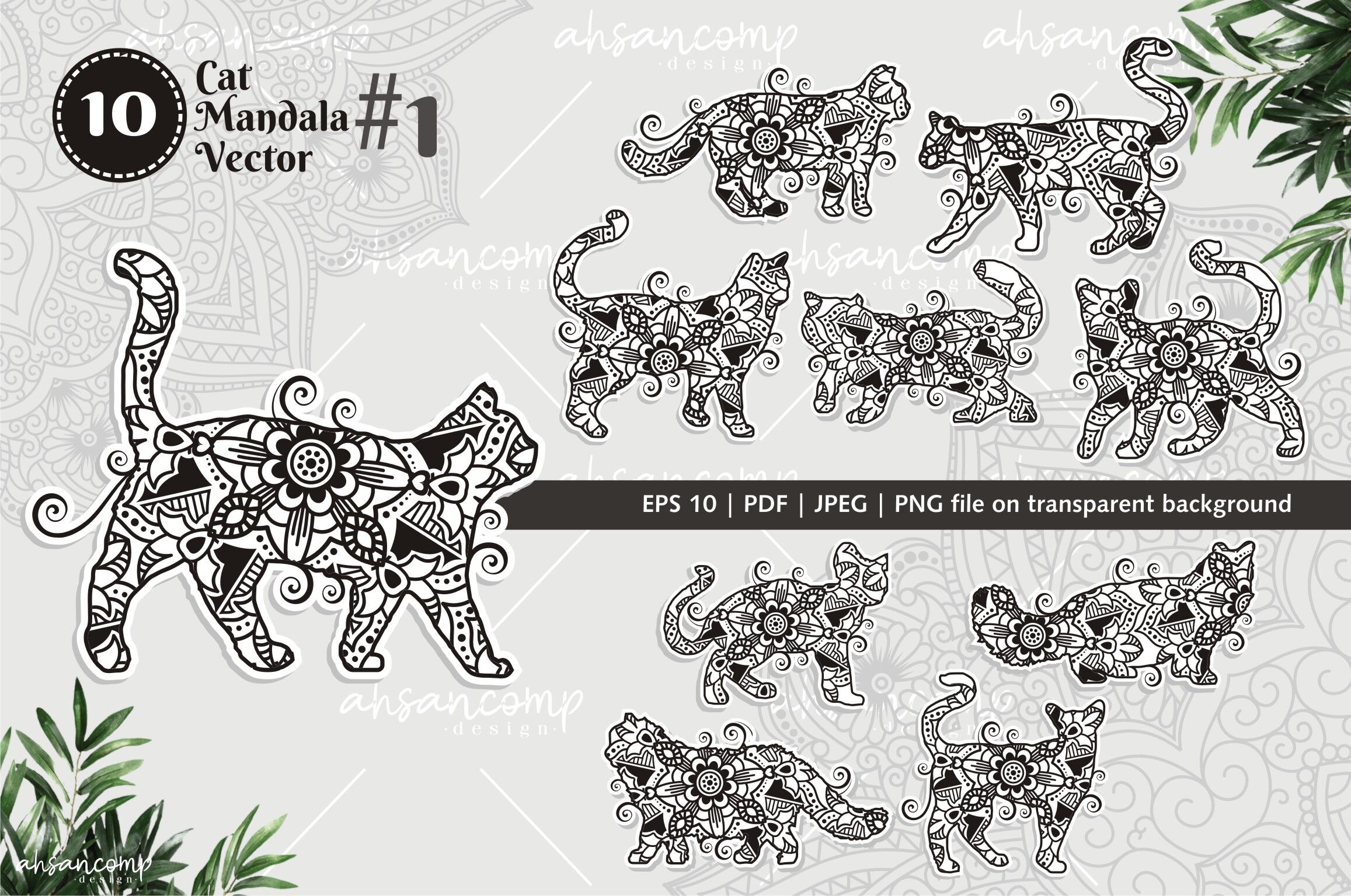 Download Cat Mandala Vector Line Art Style Bundle Vol 2 By Ahsancomp Studio Thehungryjpeg Com